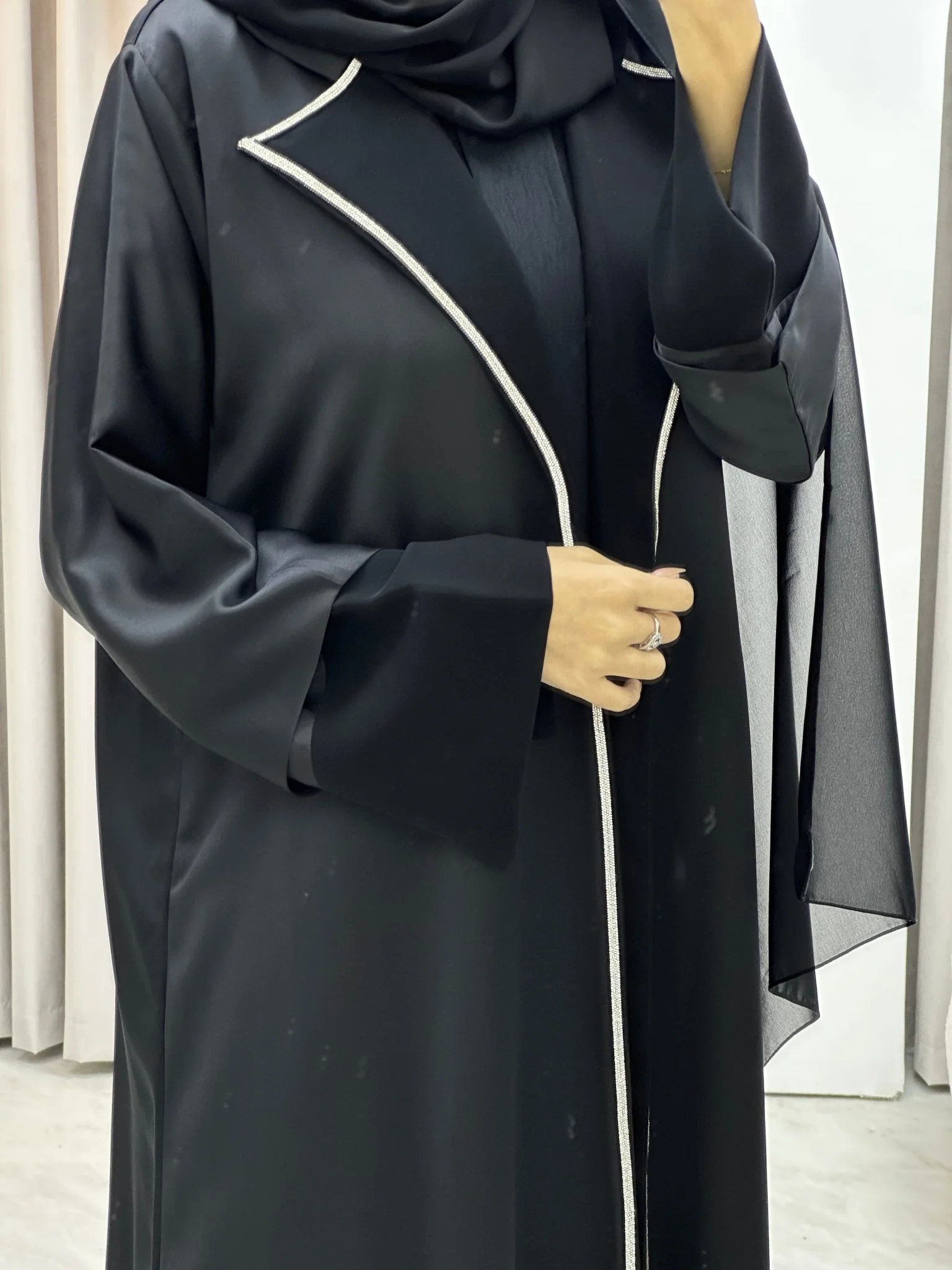 C Bridal Satin Classic Coat Abaya - Image 9