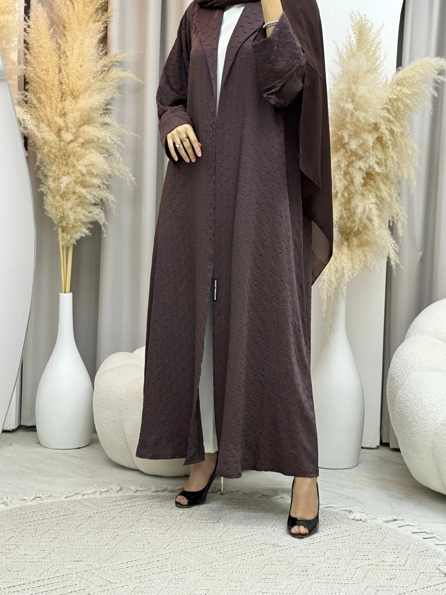 C 0007-02 Brown Coat Silk Eid Abaya 02 - Image 7