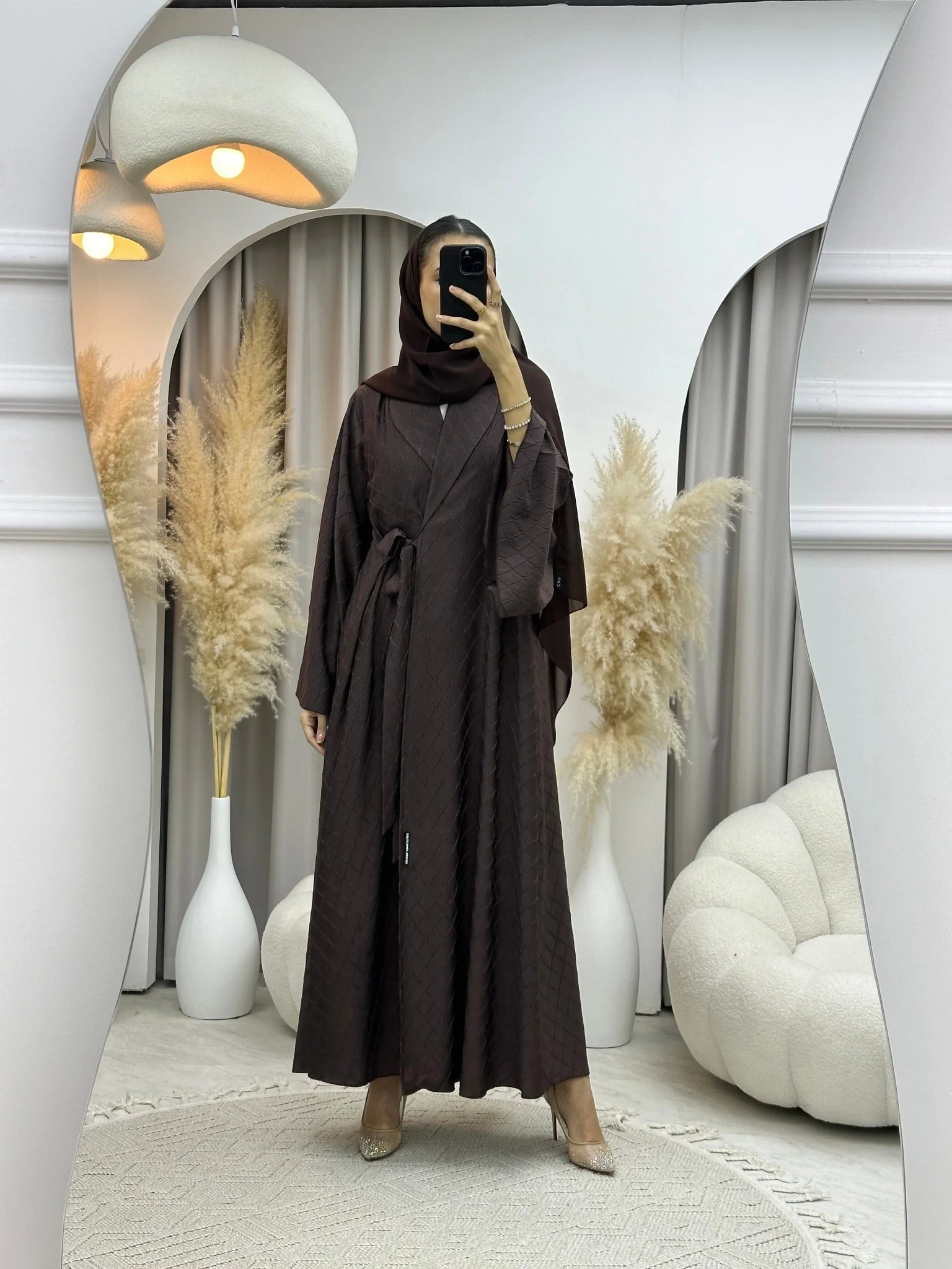 C 0005-03 Brown Overlap Silk Abaya - Image 7