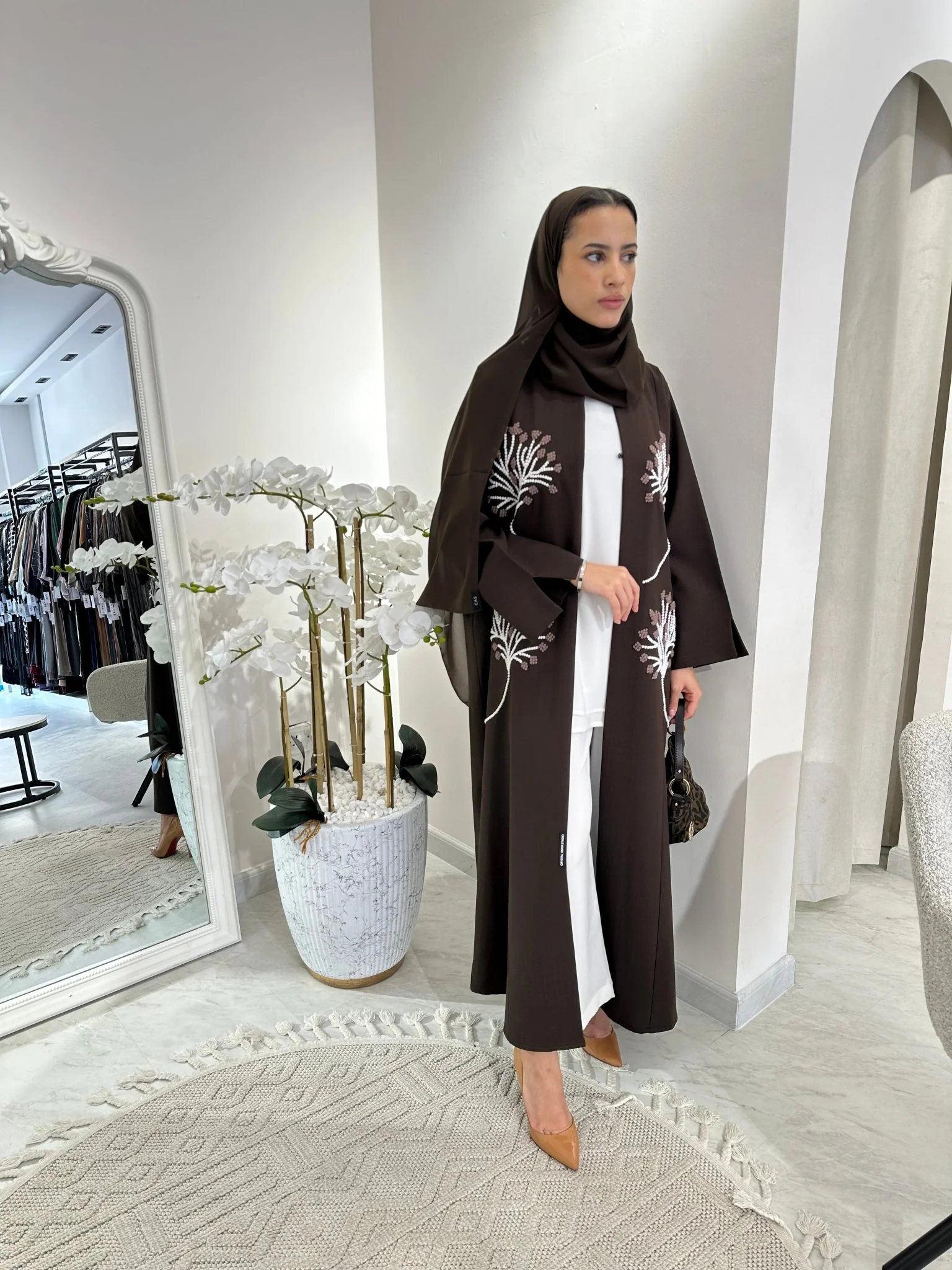 C Brown Summer Linen Eid Abaya - Image 9