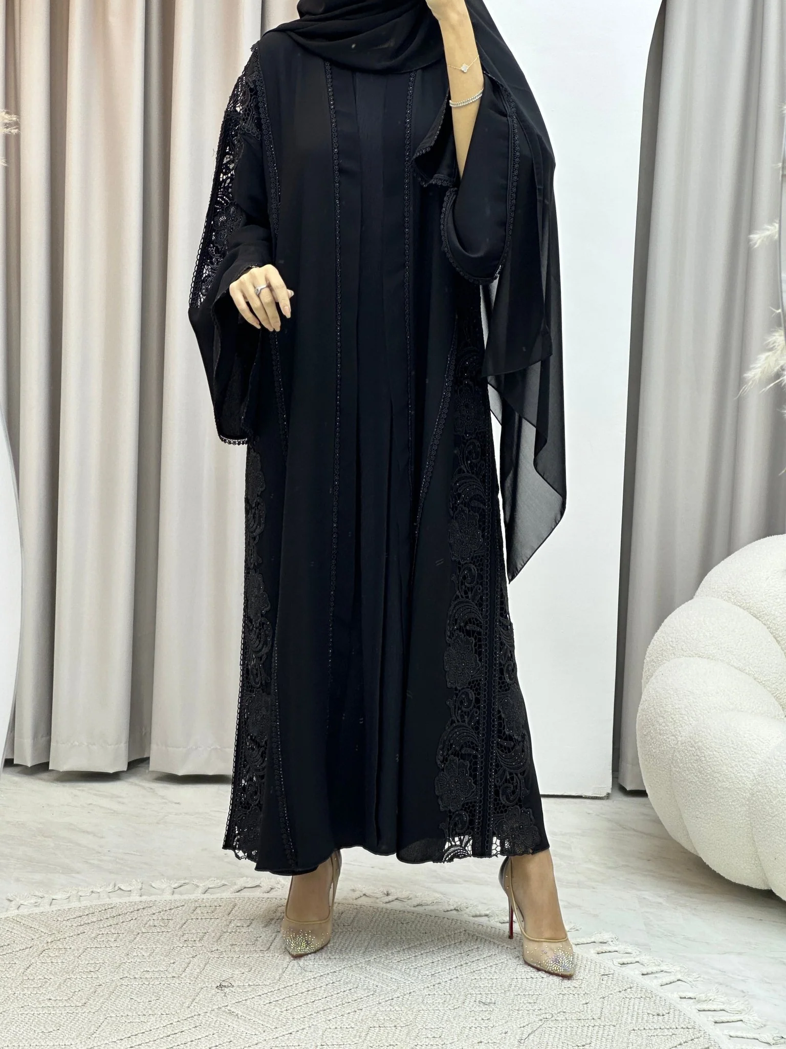 C Classic Lace Work Abaya - Image 5
