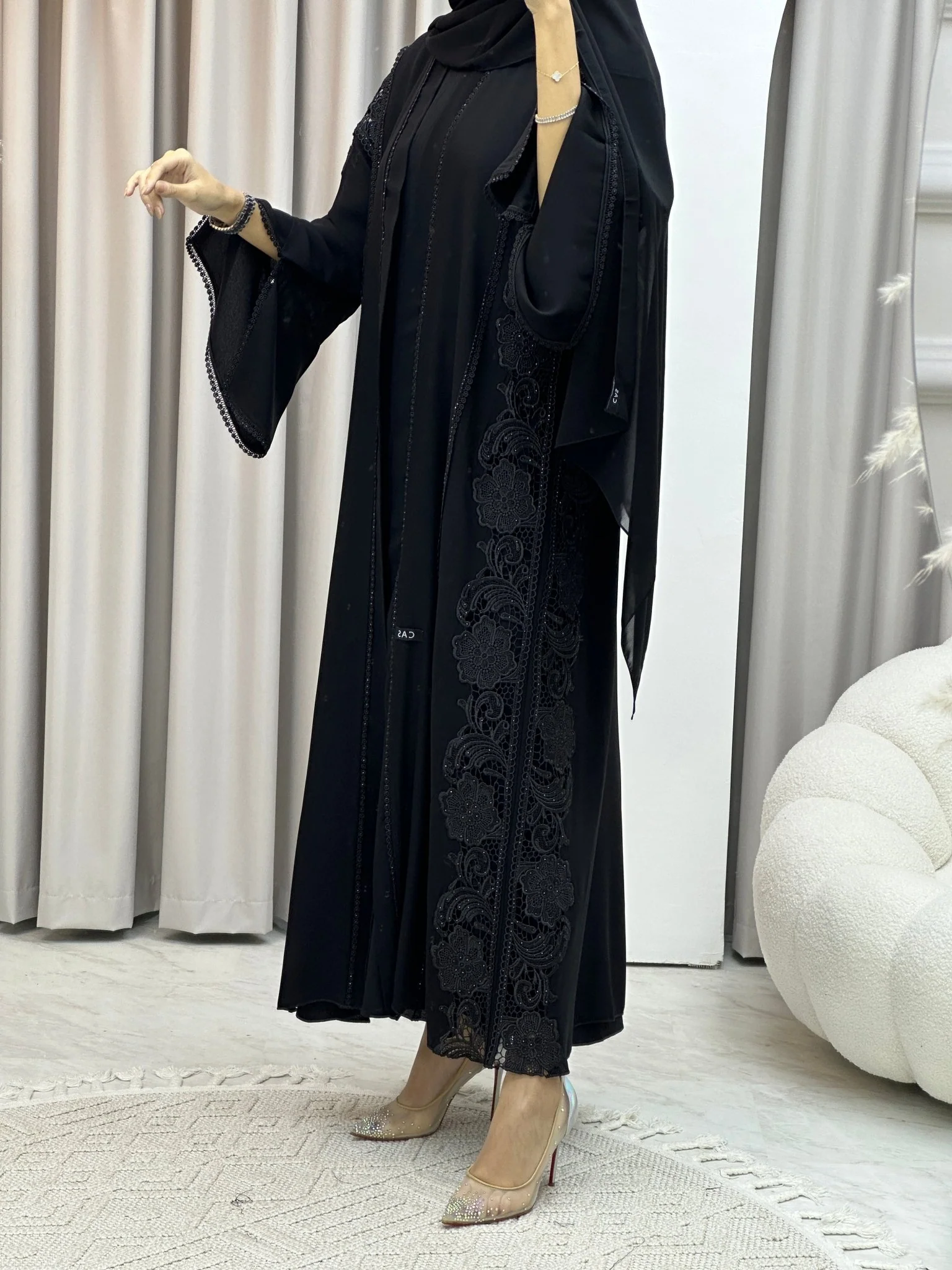 C Classic Lace Work Abaya - Image 7