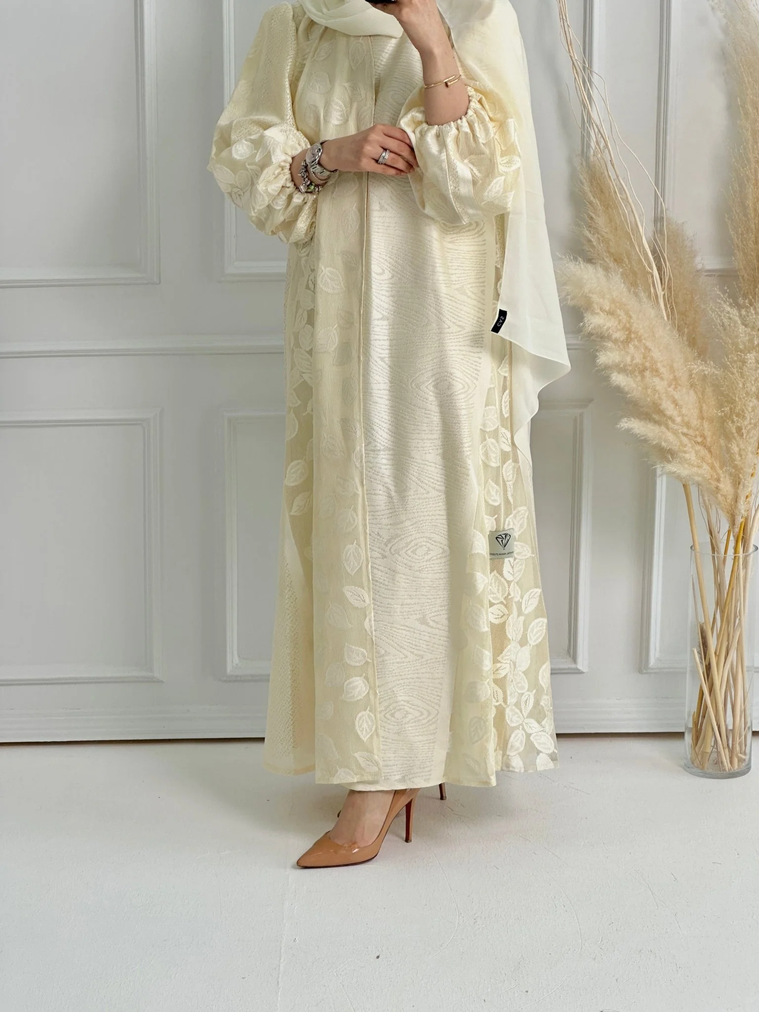 C-Cream-Organza-Evening-Abaya-54 - Image 4