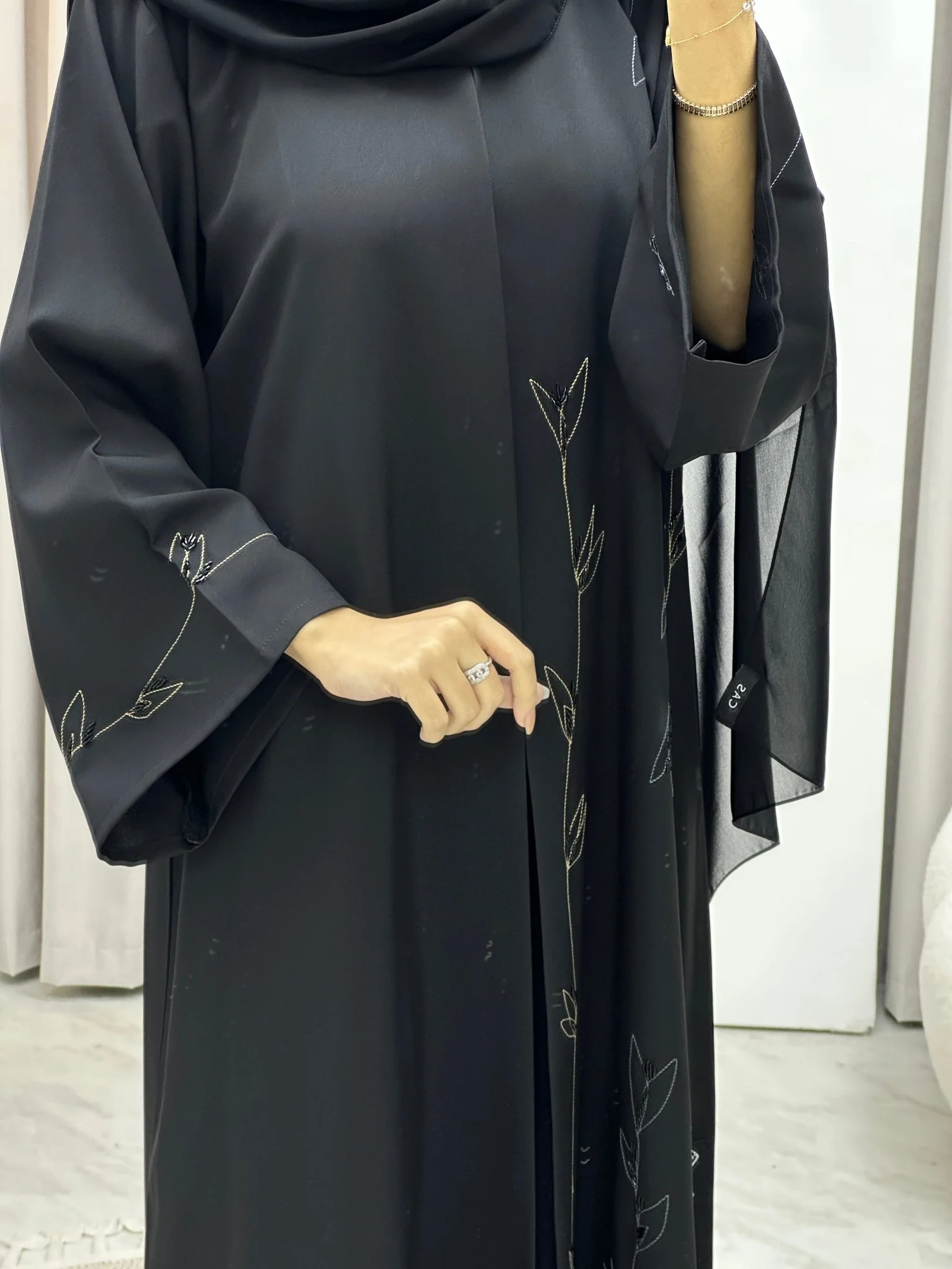 C Crepe Black Embroidery Abaya - Image 5