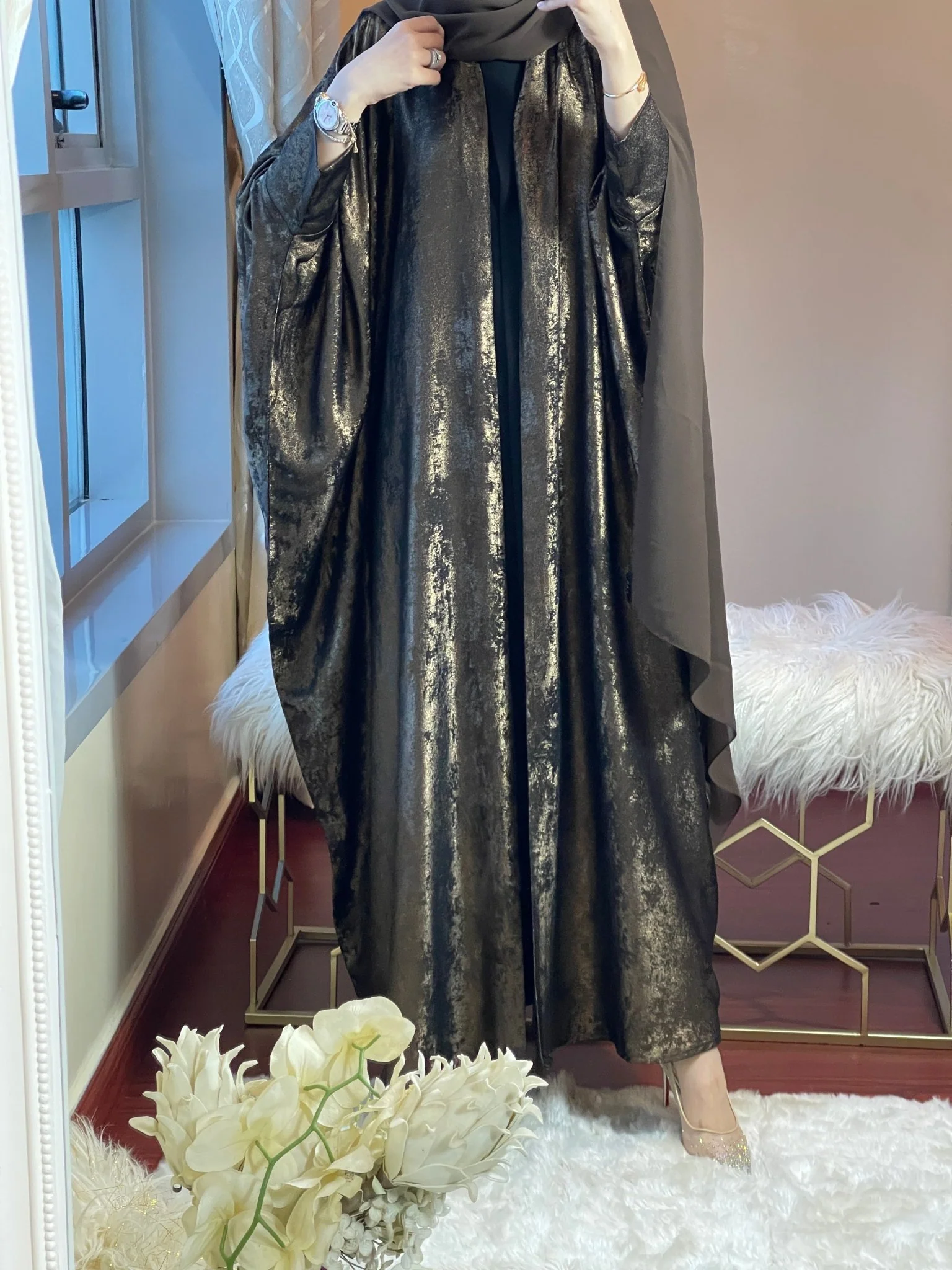 C-DarkBrown-Shimmer-Bisht-Abaya - Image 12
