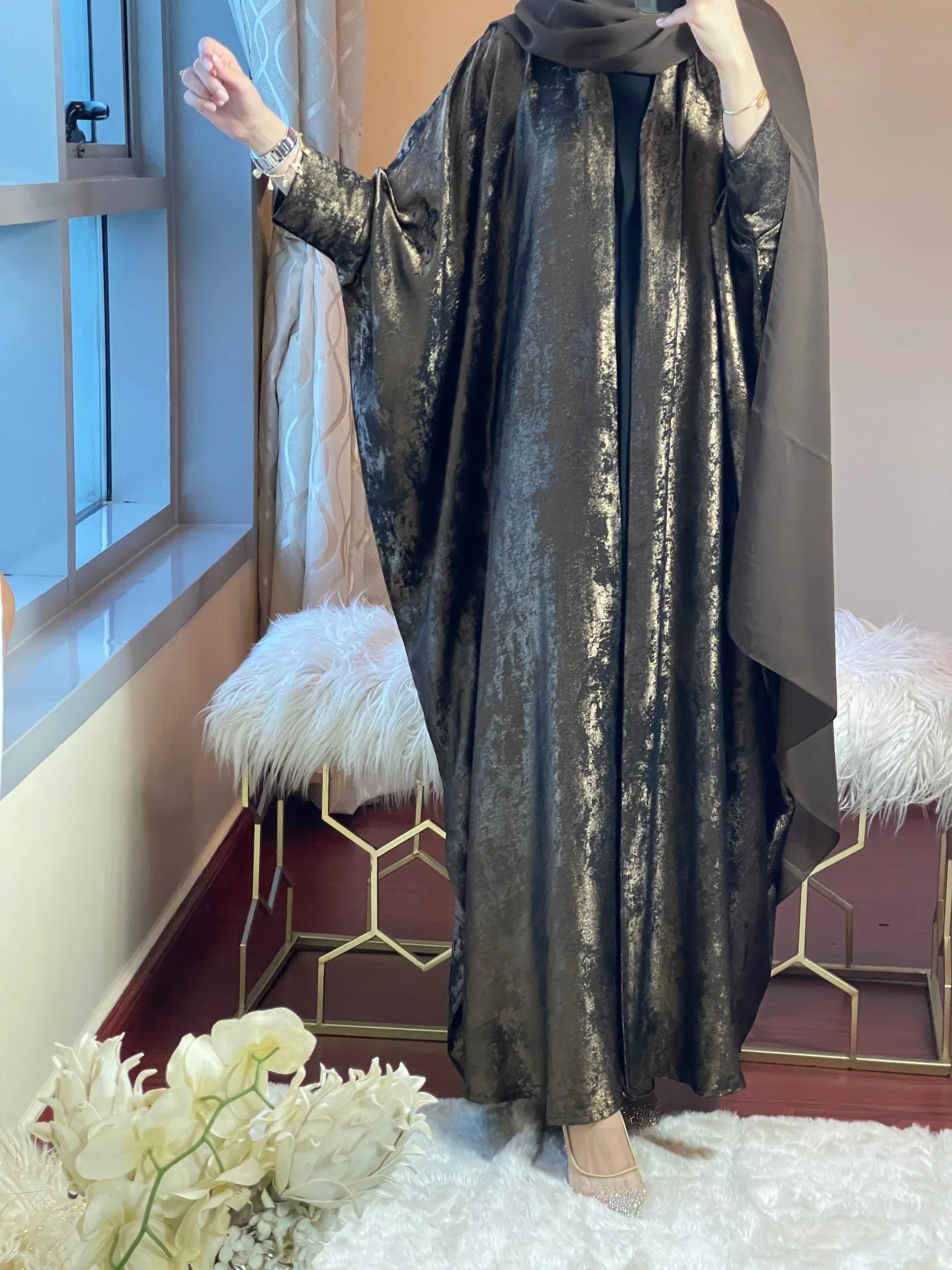 C-DarkBrown-Shimmer-Bisht-Abaya - Image 13
