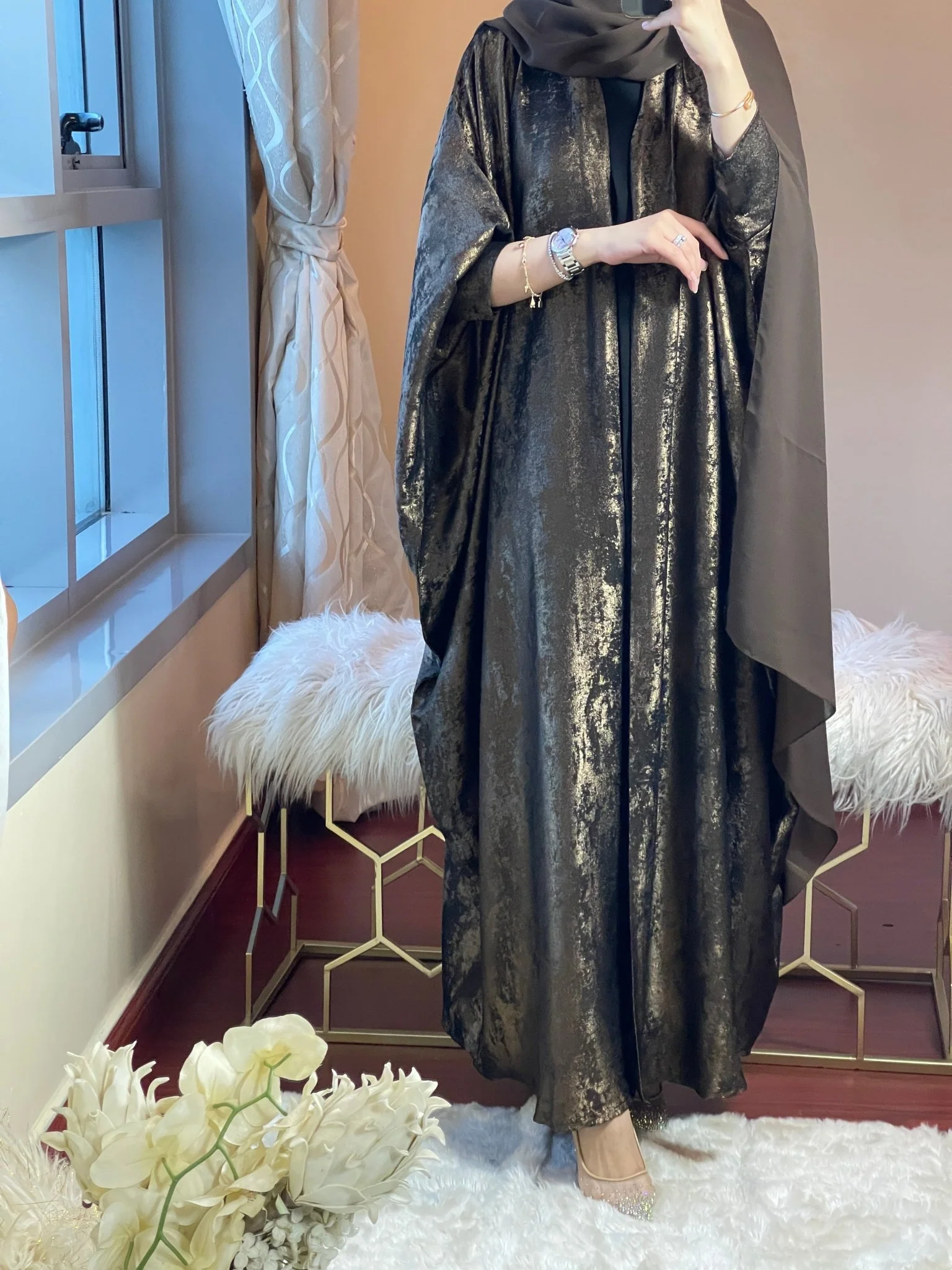 C-DarkBrown-Shimmer-Bisht-Abaya - Image 14