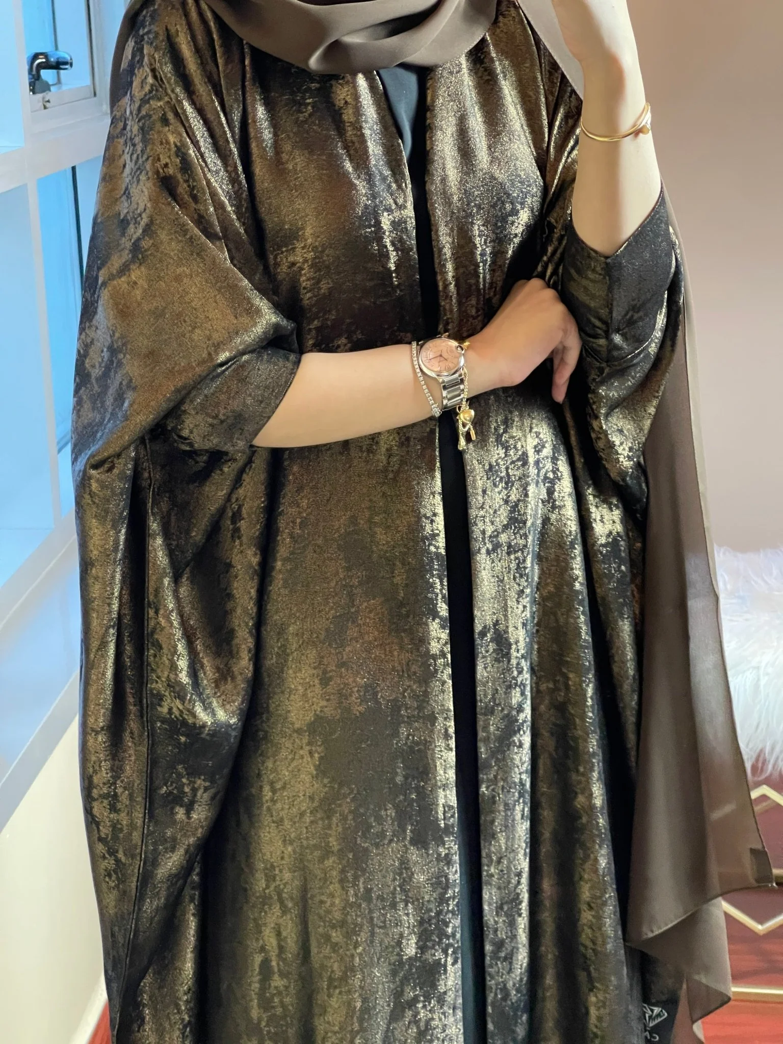 C-DarkBrown-Shimmer-Bisht-Abaya - Image 4