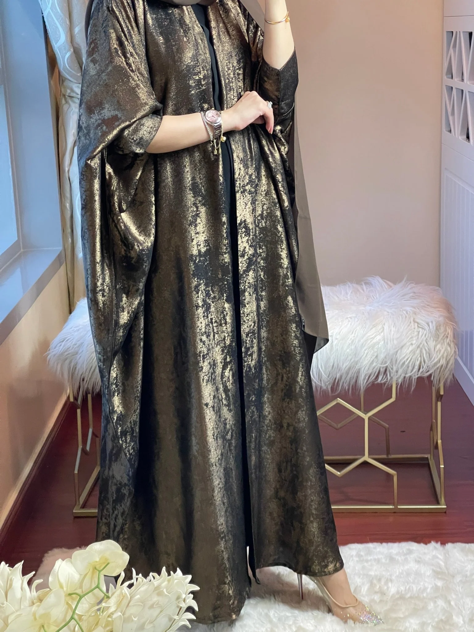 C-DarkBrown-Shimmer-Bisht-Abaya - Image 6