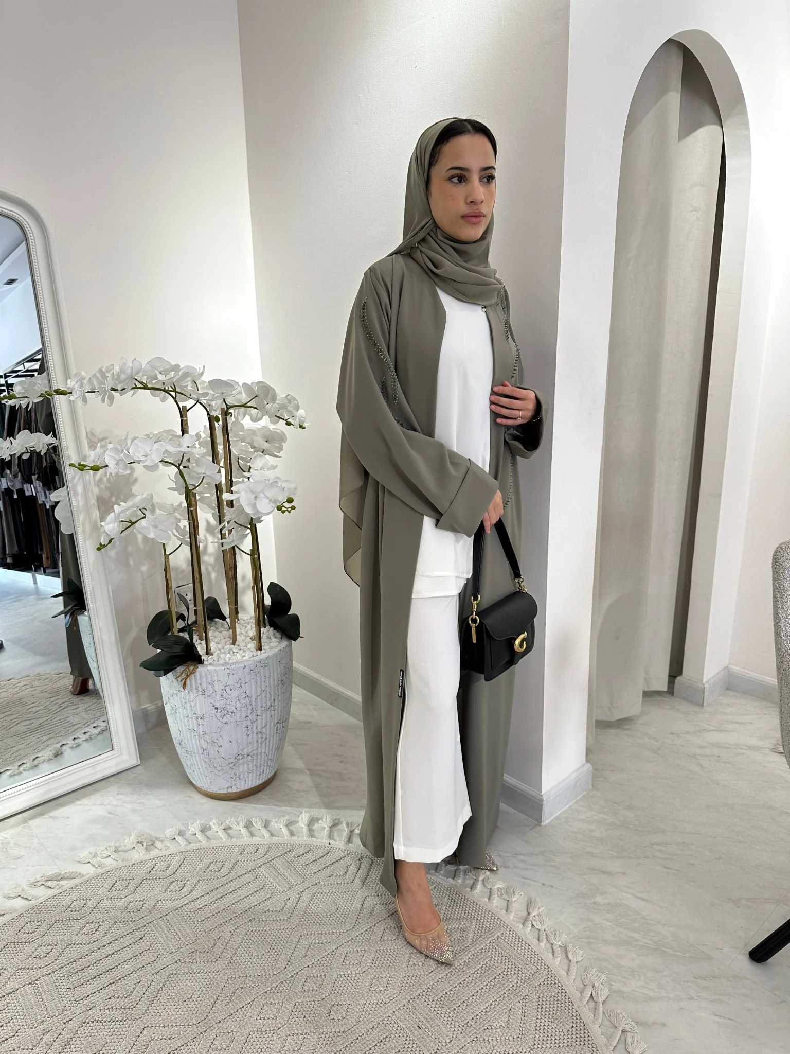 C Green Beaded Eid Abaya - Image 12