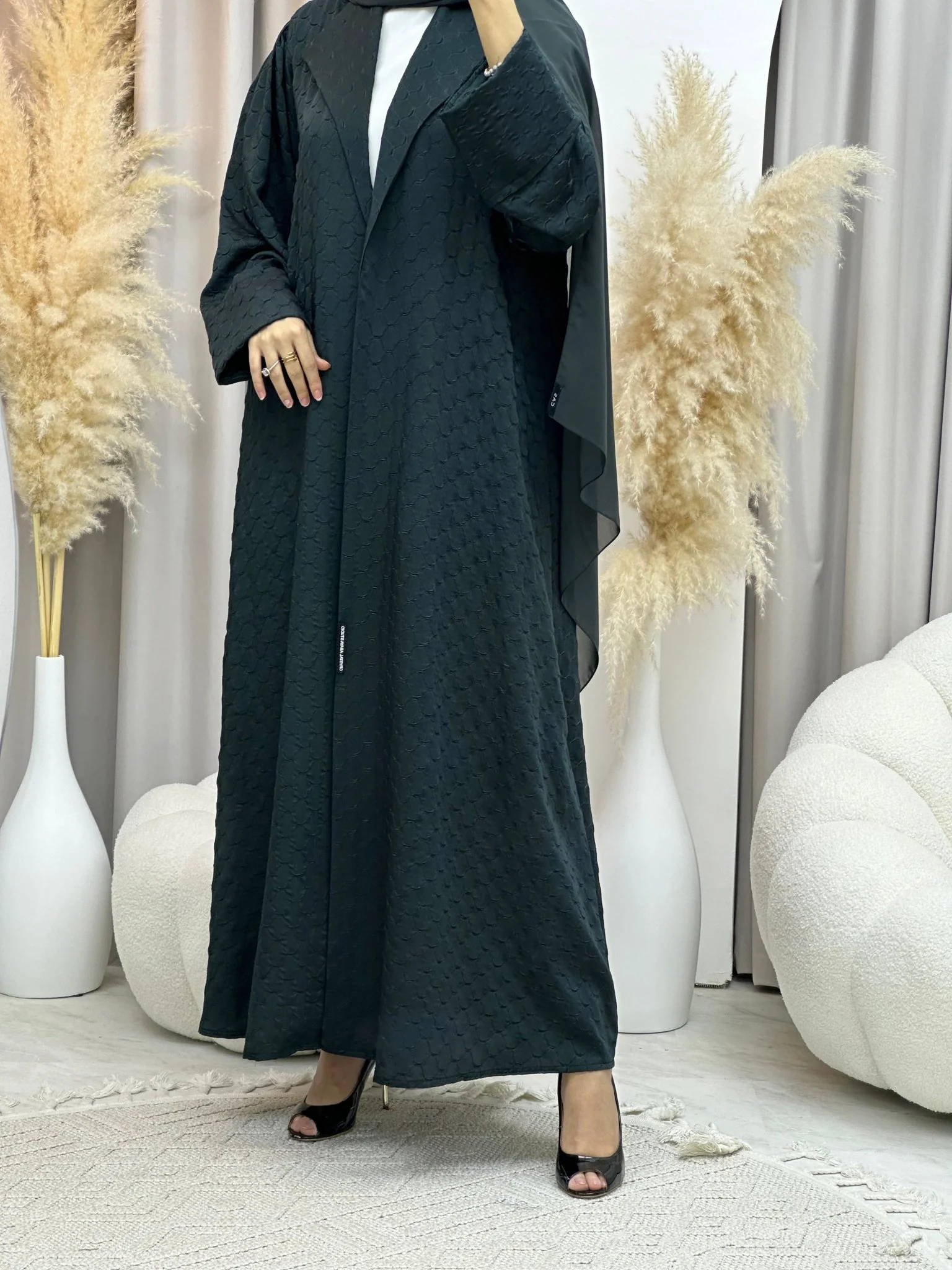 C 0007-05 Green Coat Silk Eid Abaya 02 - Image 7