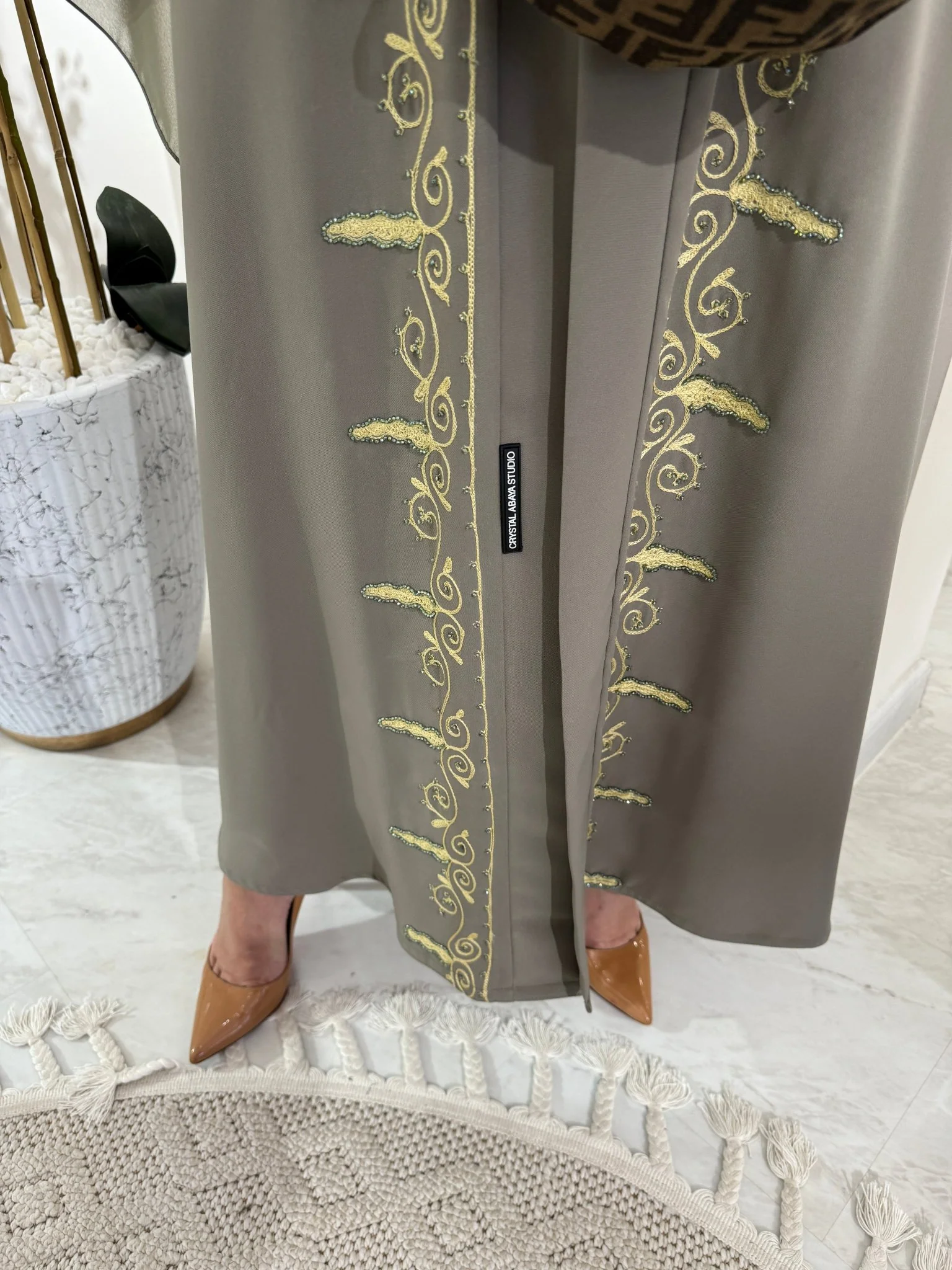 C Green Embroidery Eid Abaya - Image 2
