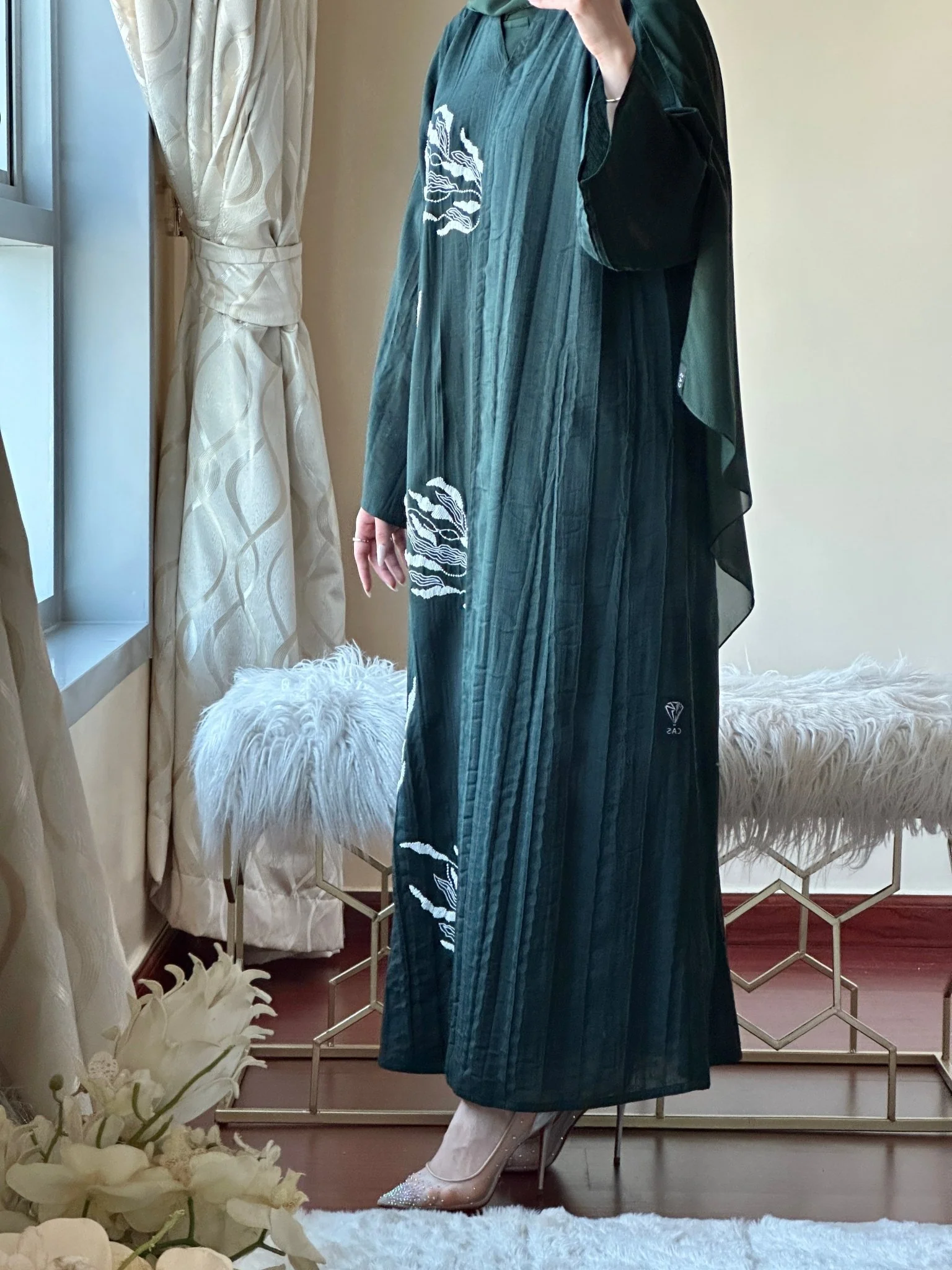 C-Green-Linen-Evening-Abaya-43 - Image 3