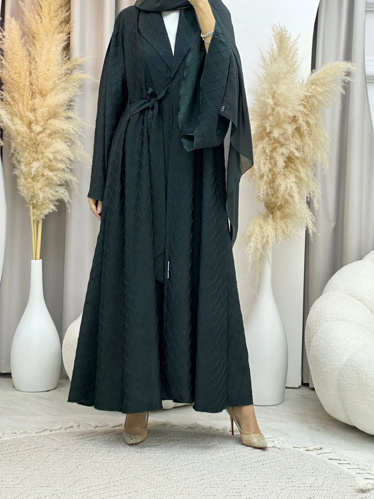 C 0005-06 Green Overlap Silk Abaya