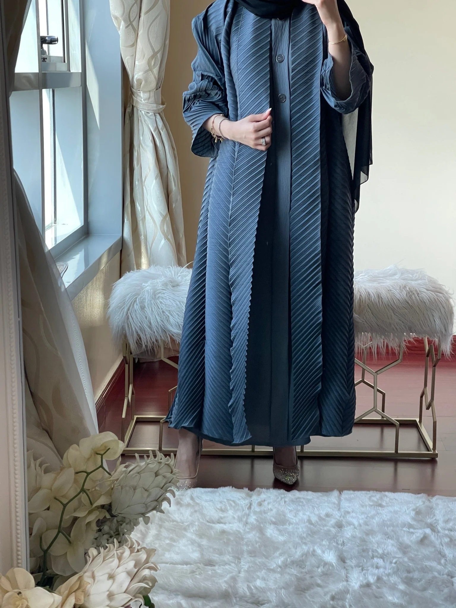 C-Grey-Pleated-Abaya-57 - Image 4
