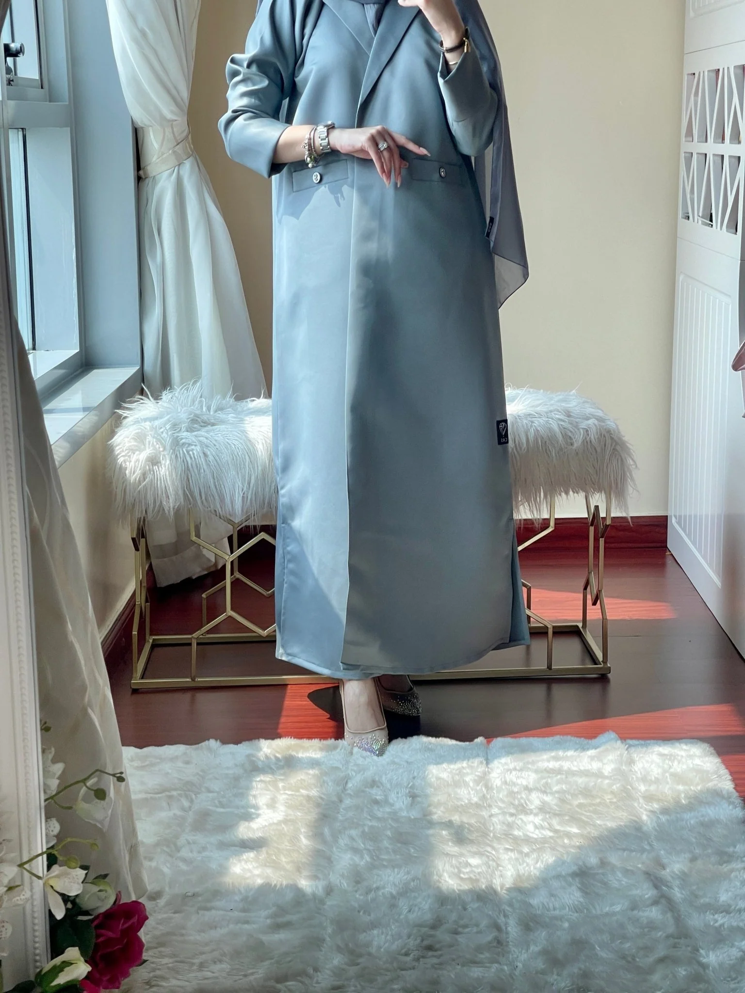 C-Grey-Satin-Coat-Abaya - Image 4