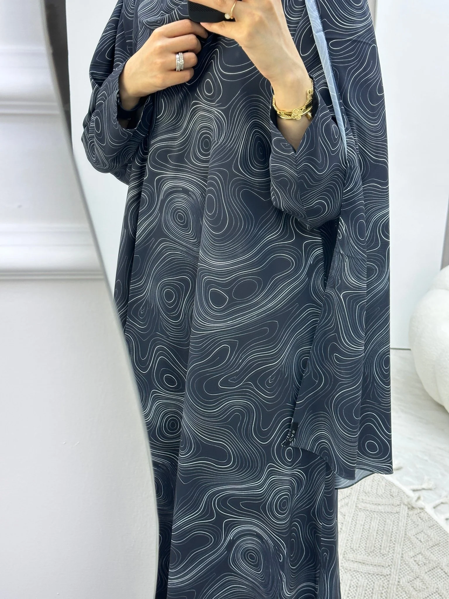 C Italian Marble Crepe Blue Abaya - Image 2