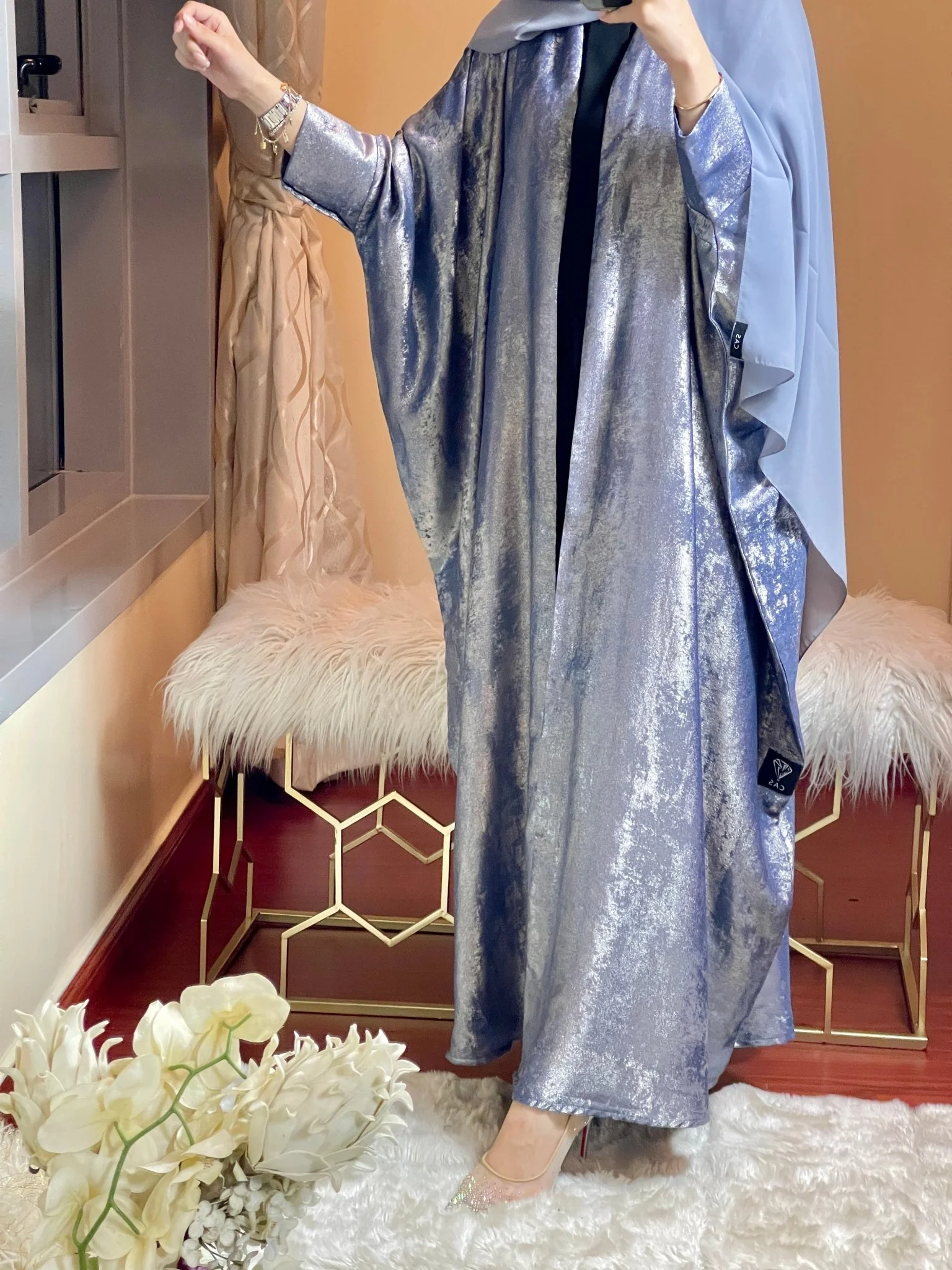 C-LightBlue-Shimmer-Bisht-Abaya - Image 8