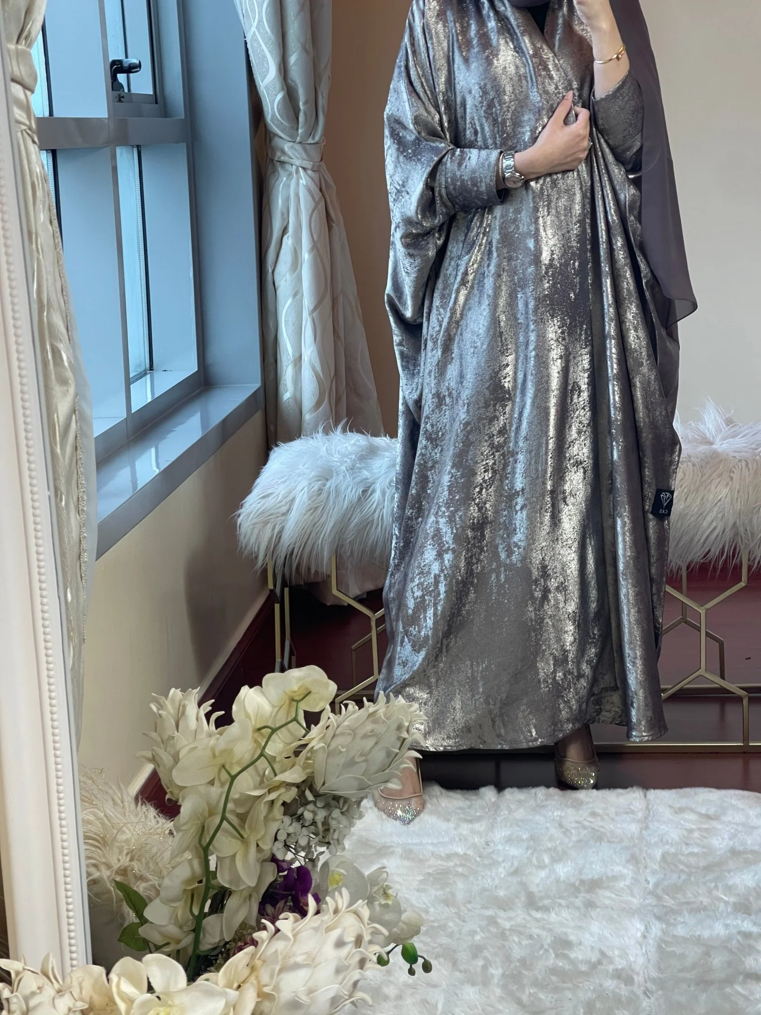 C-LightBrown-Shimmer-Bisht-Abaya - Image 10