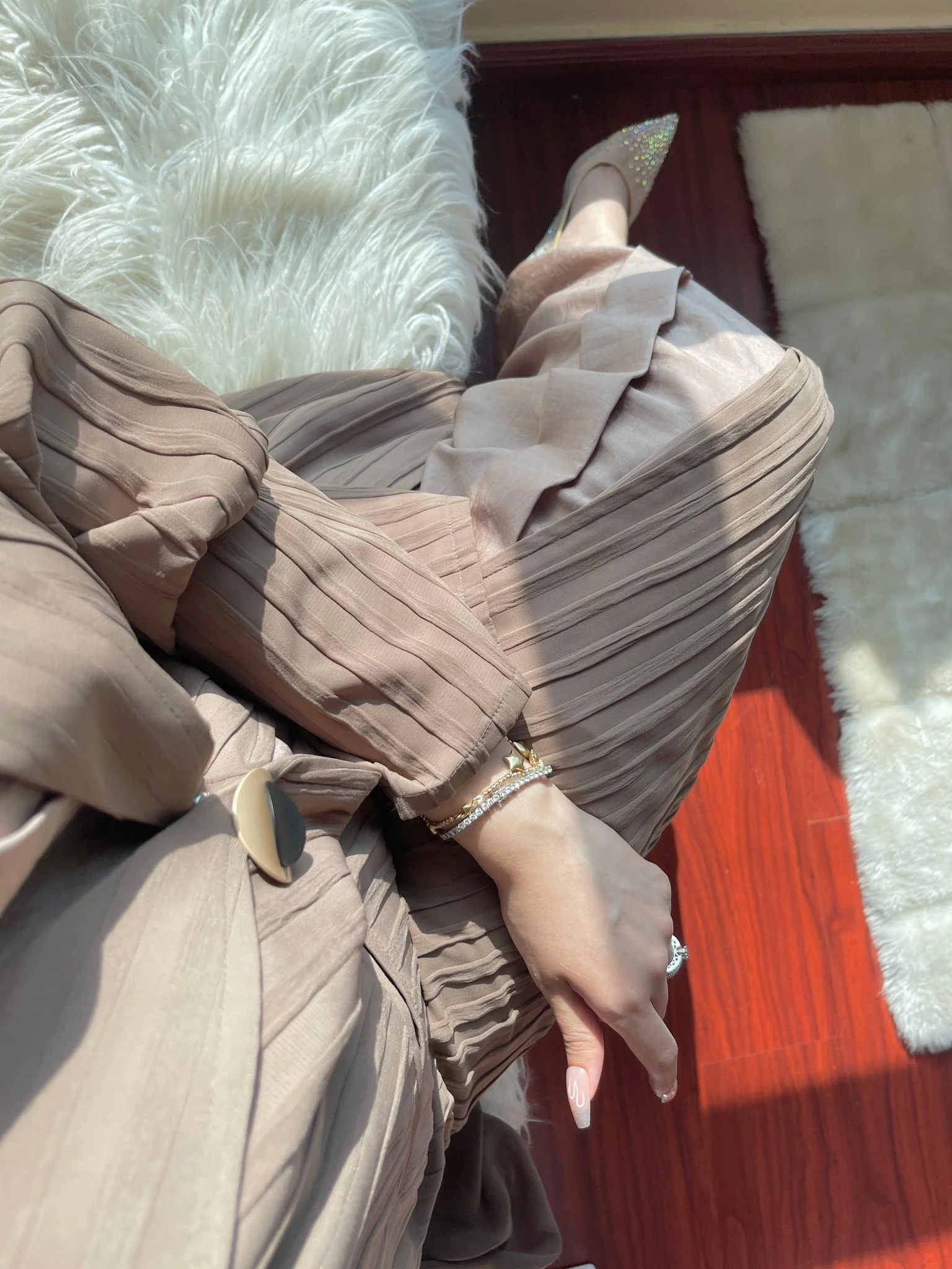 C-LightBrown-Striped-Coat-Abaya - Image 11