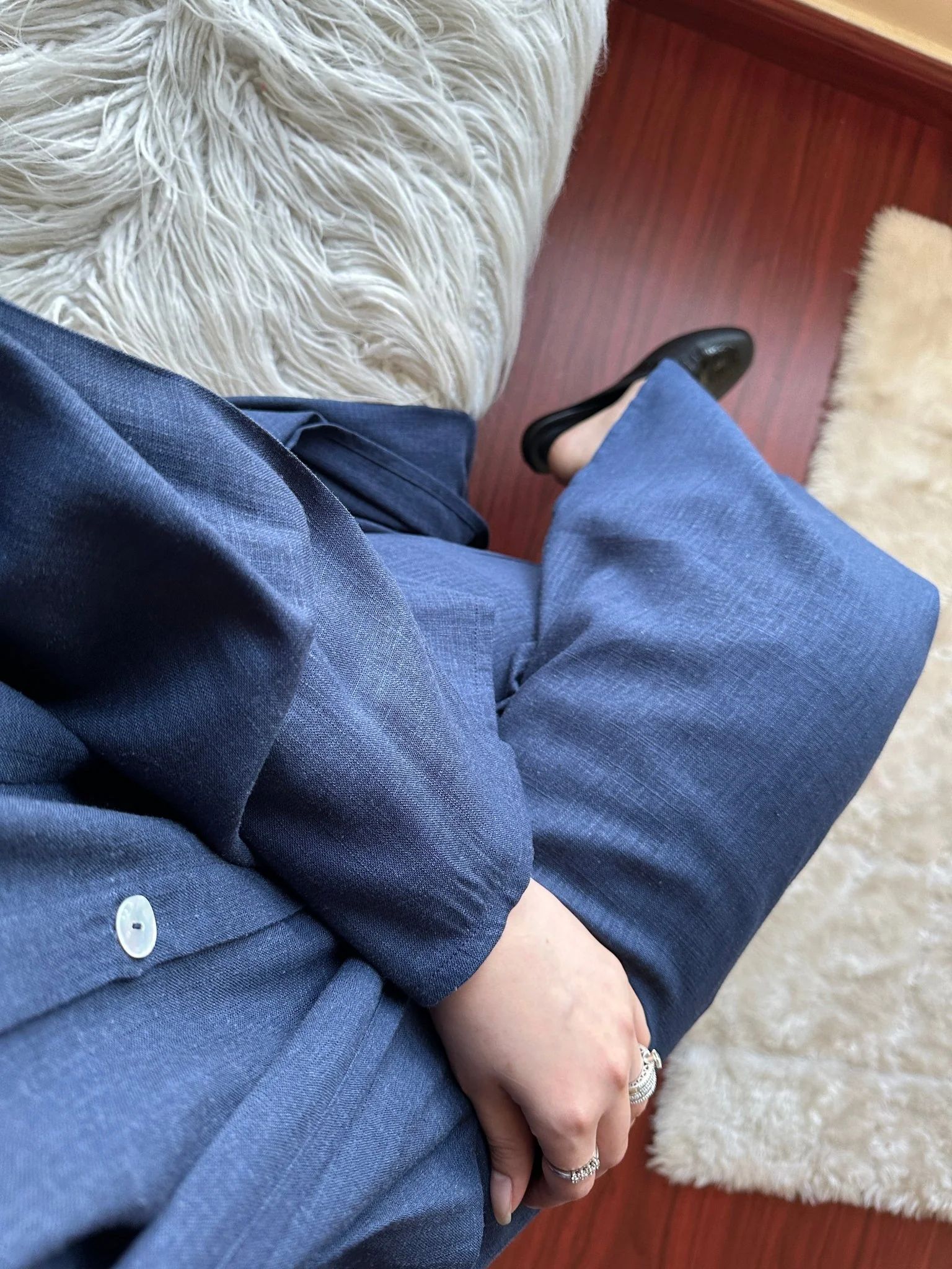 C-Navy Blue Summer Linen Travel Abaya Set - Image 15