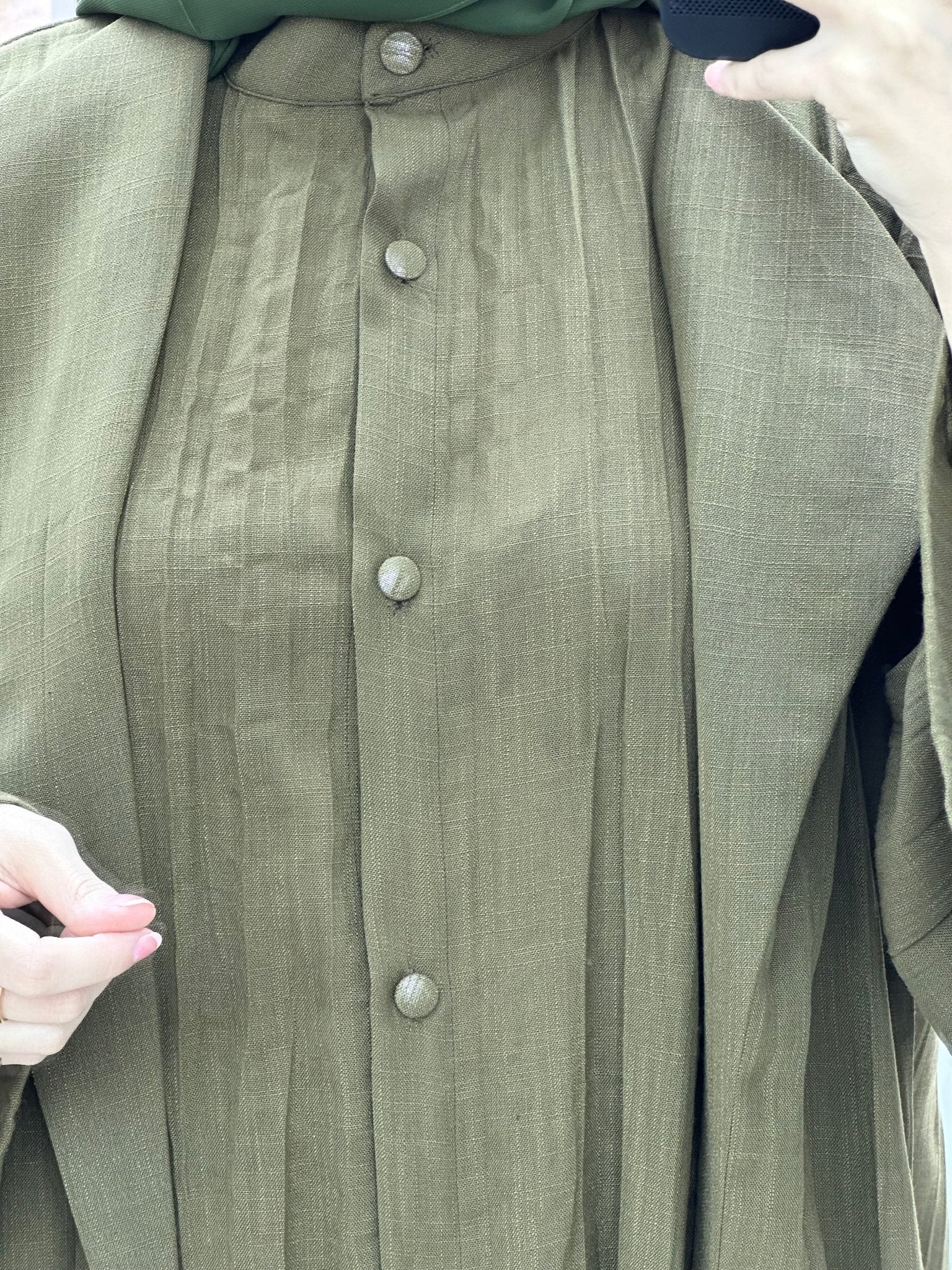 C 0008-03 Olive Green Summer Pleated Linen Travel Set - Image 6