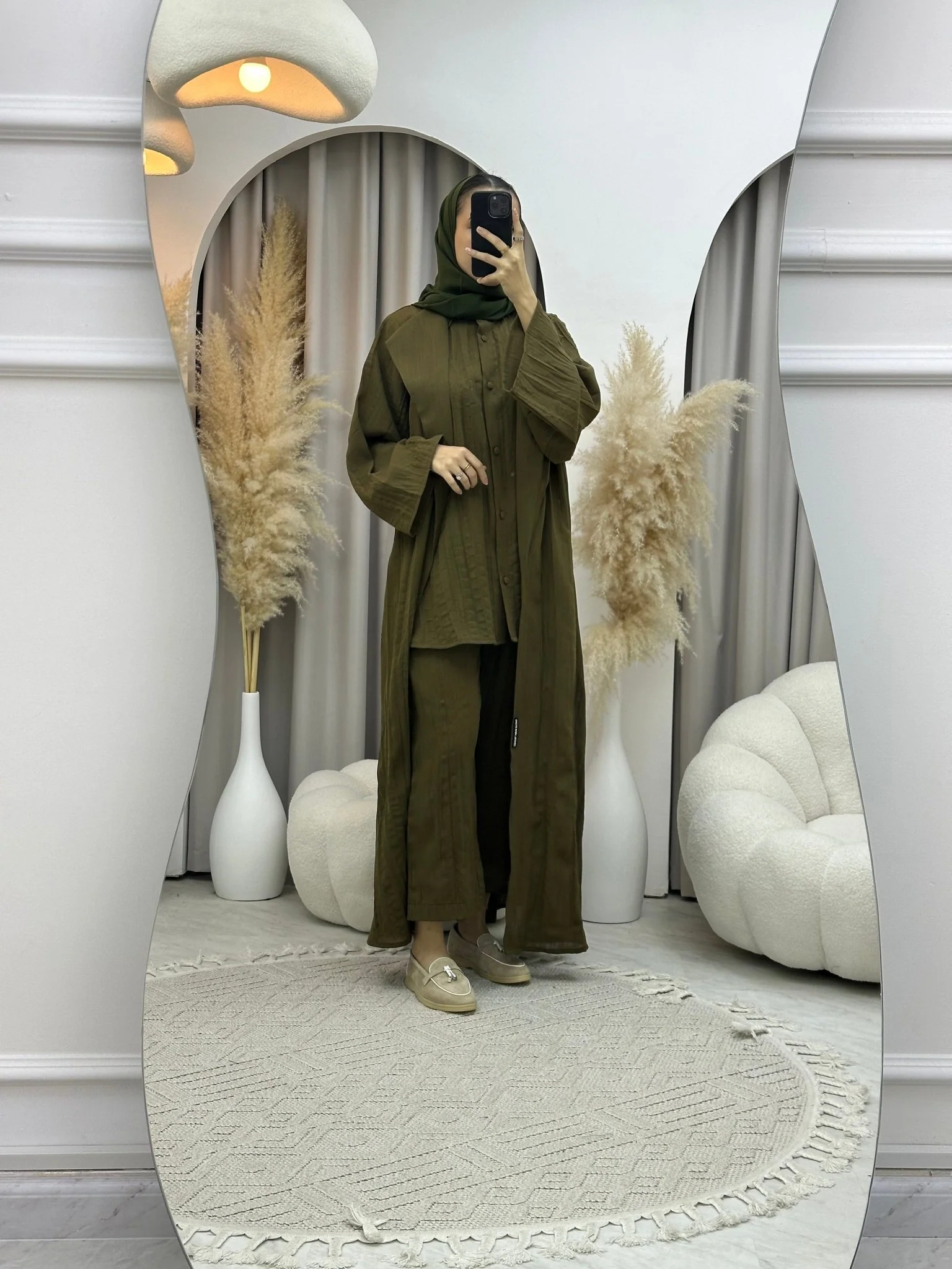 C 0008-03 Olive Green Summer Pleated Linen Travel Set - Image 9