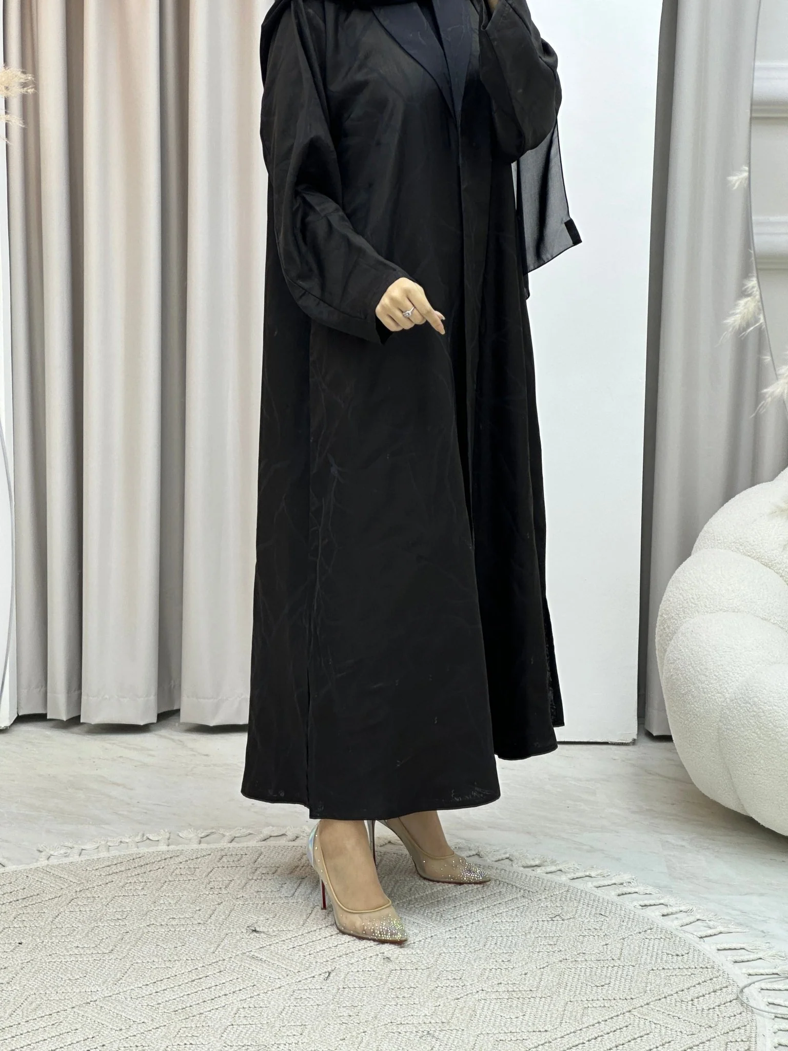 C Paint Stroke Winter Black Coat Abaya - Image 8