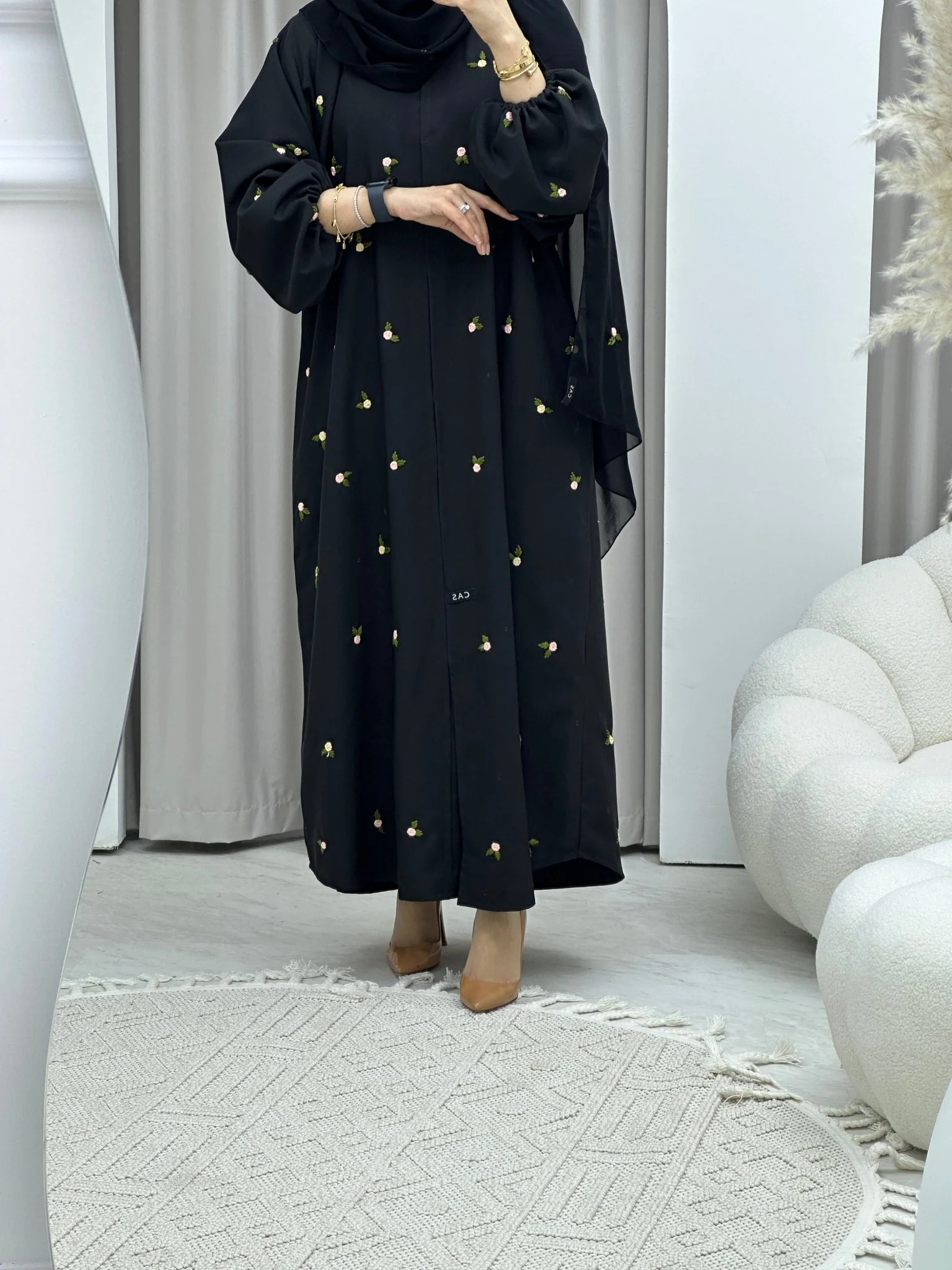 C Peach Pink Rose Abaya - Image 2
