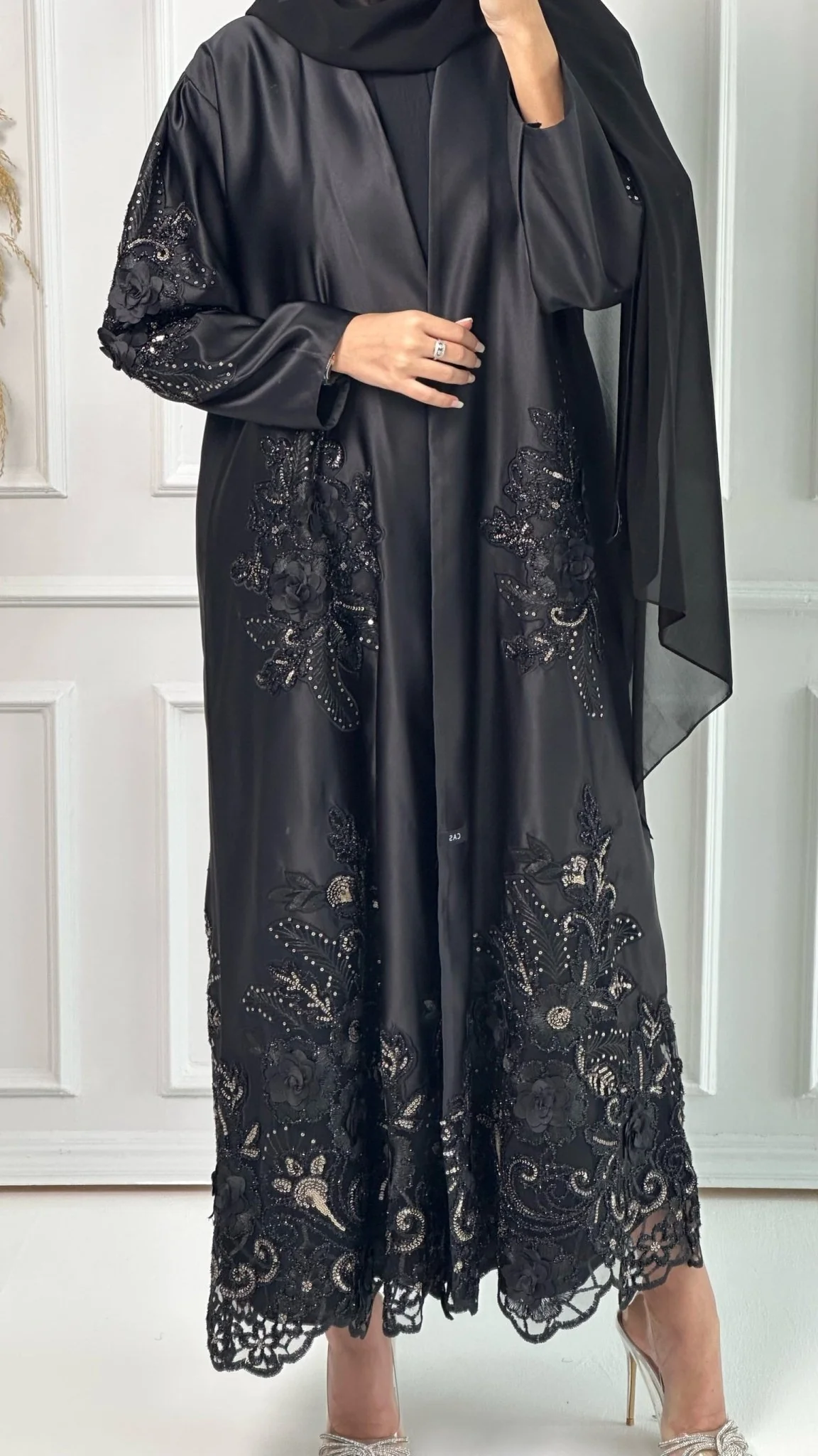 C Premium Bridal Satin Dantel Abaya - Image 5