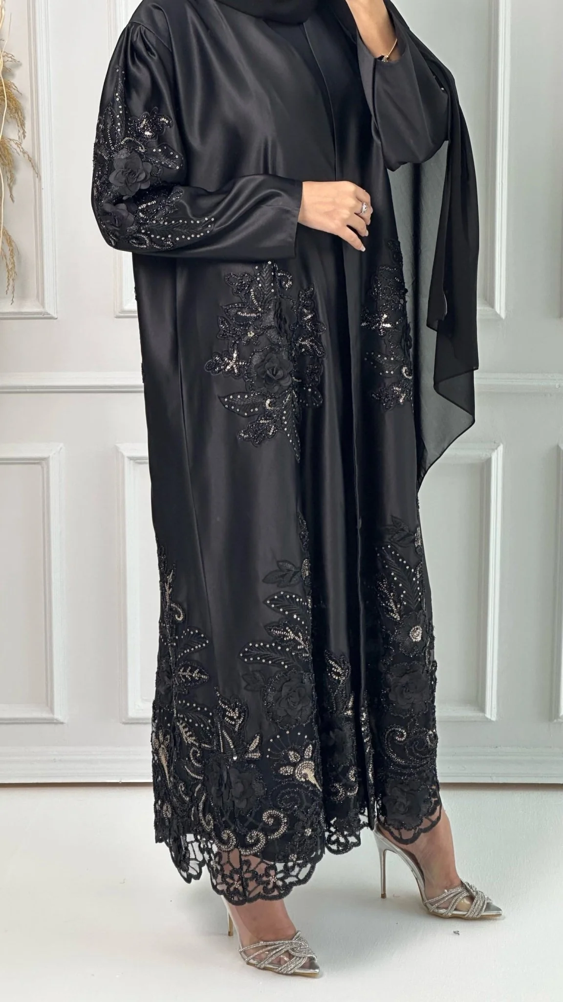 C Premium Bridal Satin Dantel Abaya - Image 6