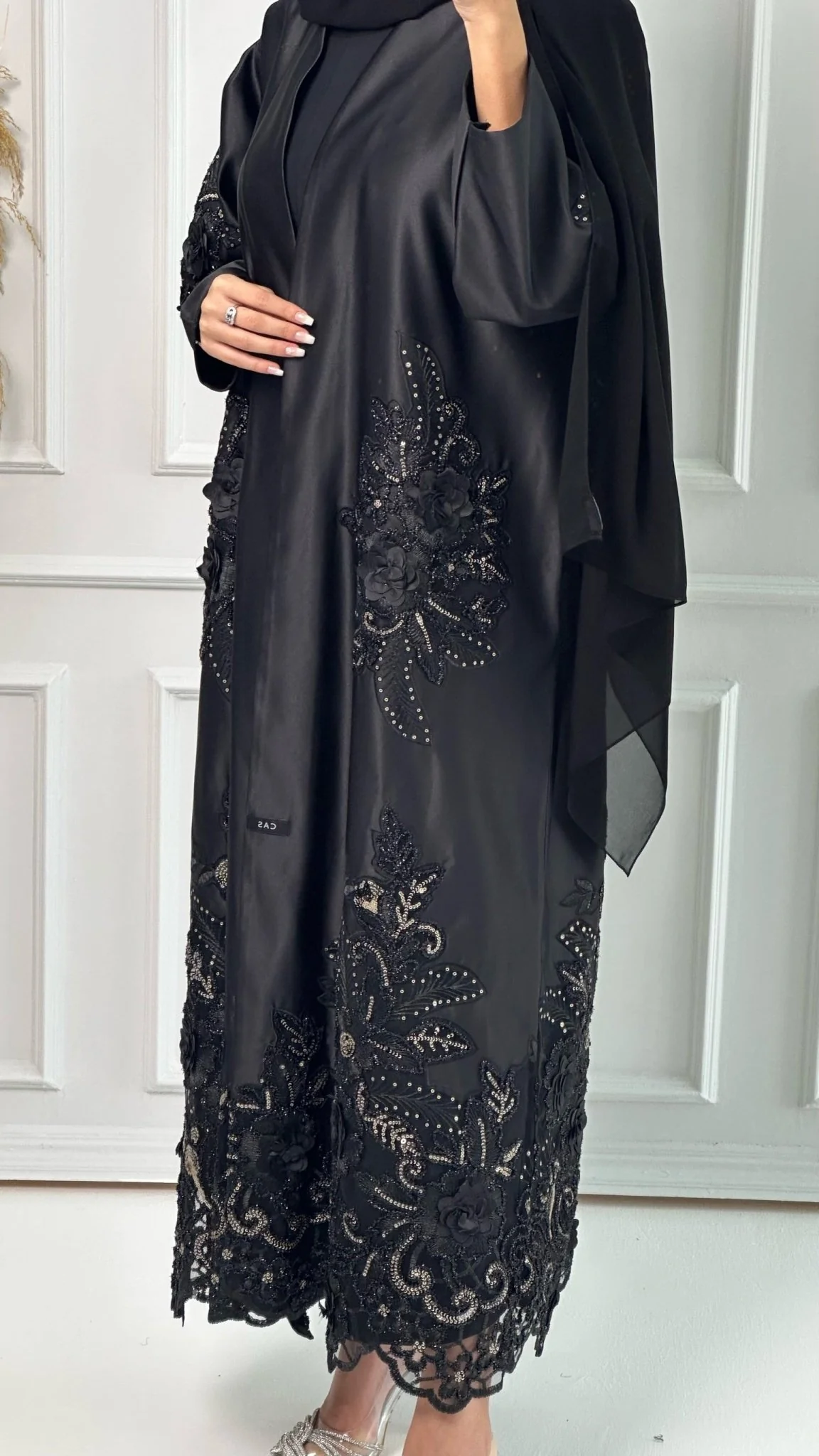 C Premium Bridal Satin Dantel Abaya - Image 7
