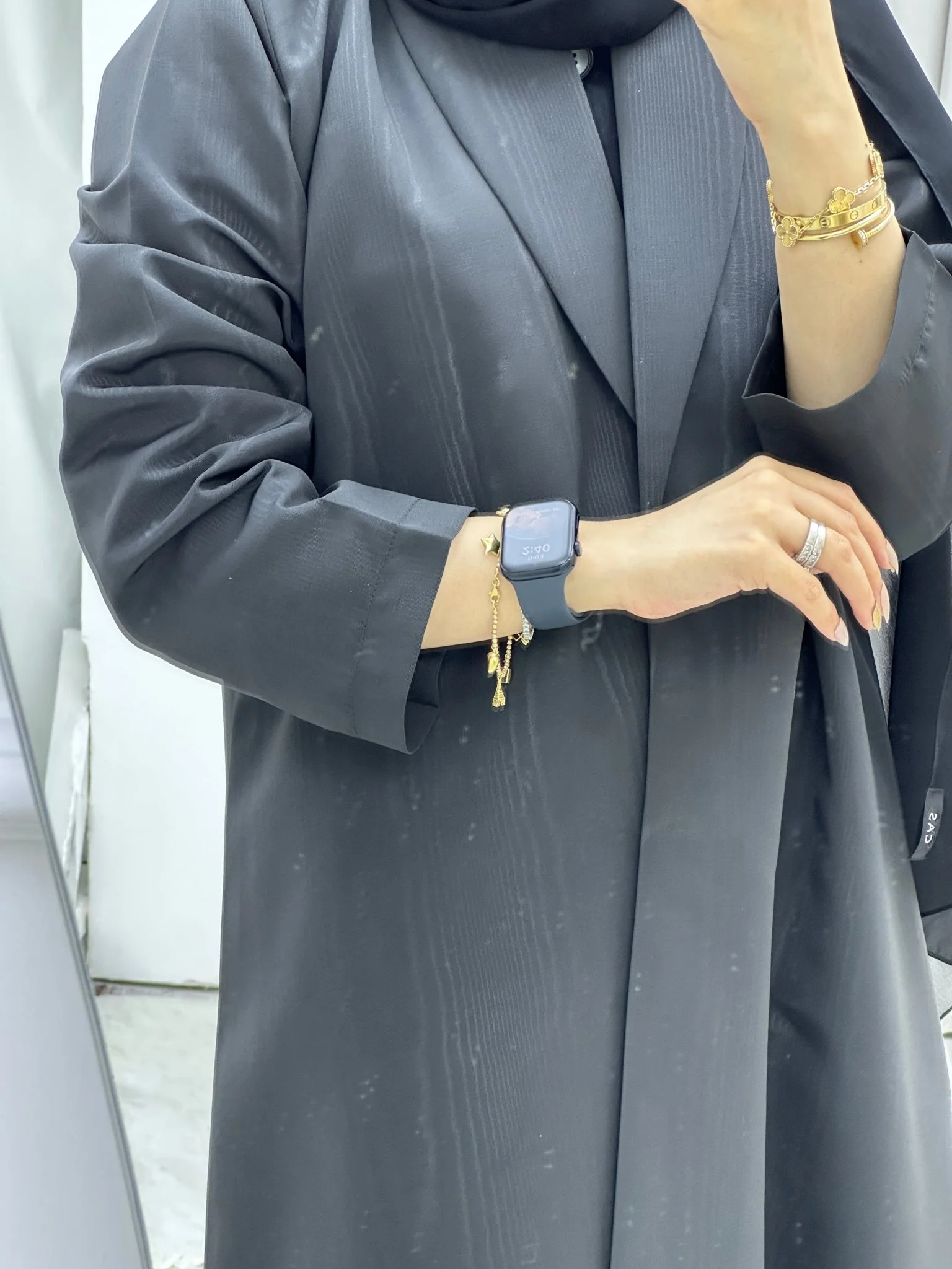C Premium Jacquard Black Winter Coat Abaya - Image 2