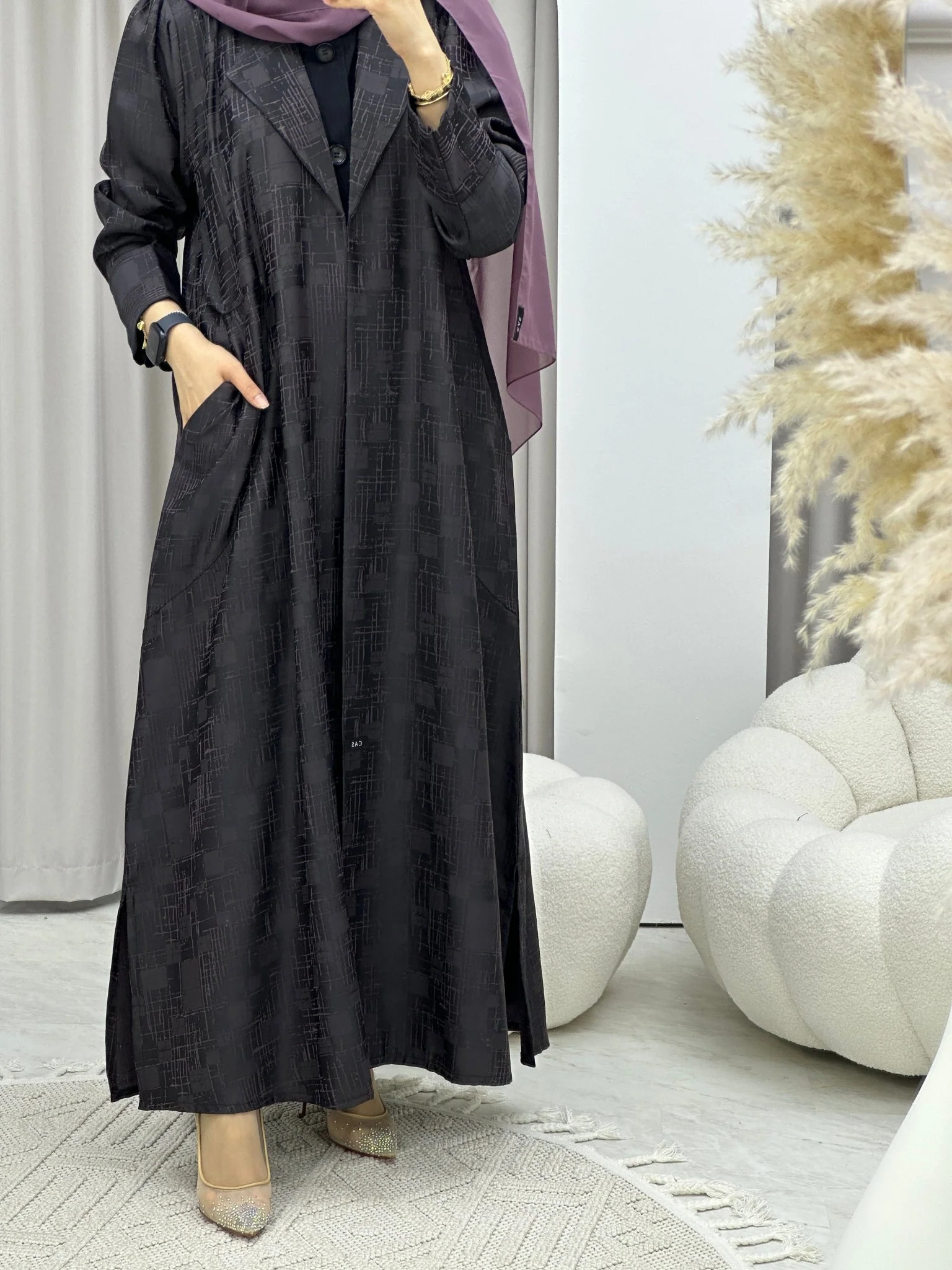 C Purple Coat Winter Abaya - Image 9