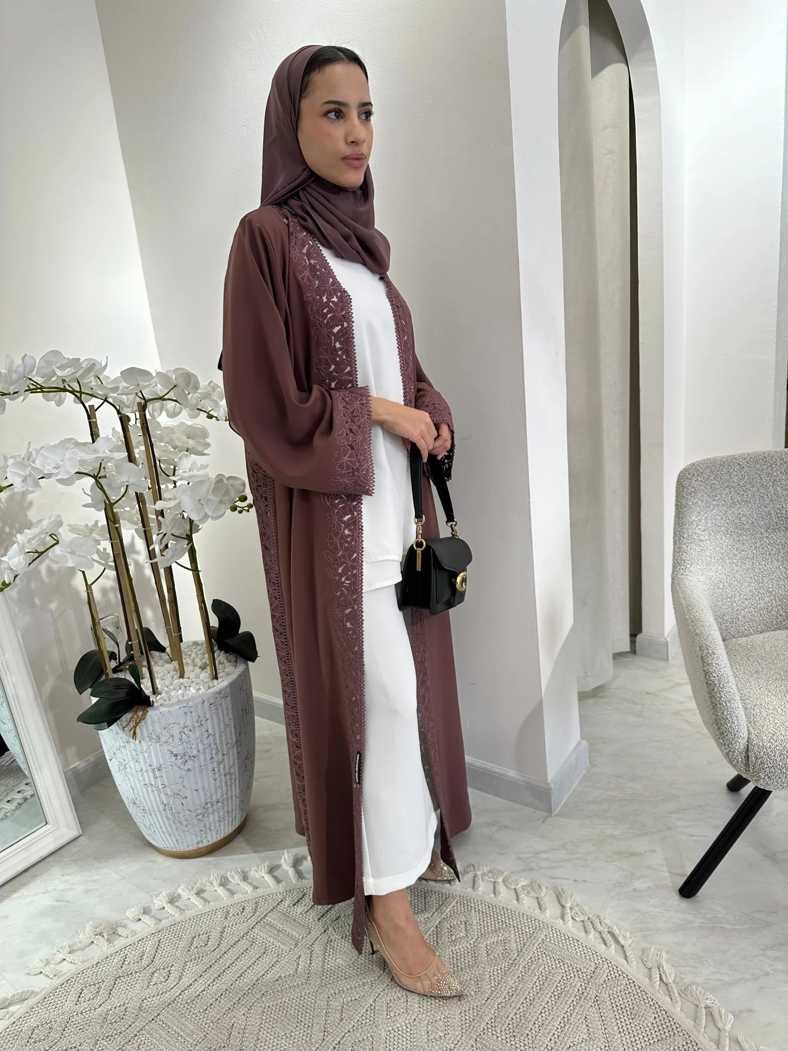 C Purple Floral Eid Abaya - Image 4