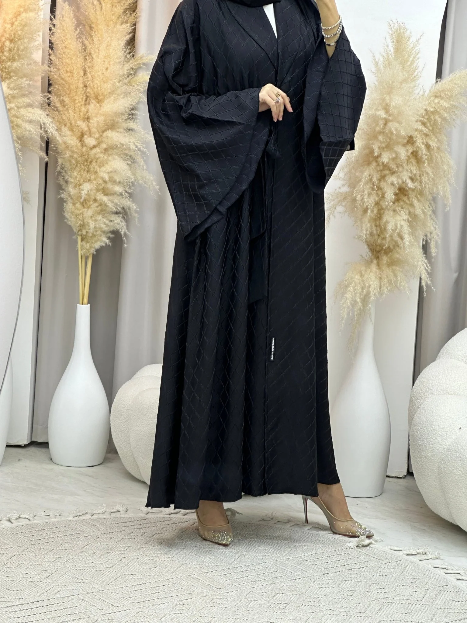 C RTW 0005-02 Black Overlap Silk Abaya - Image 9