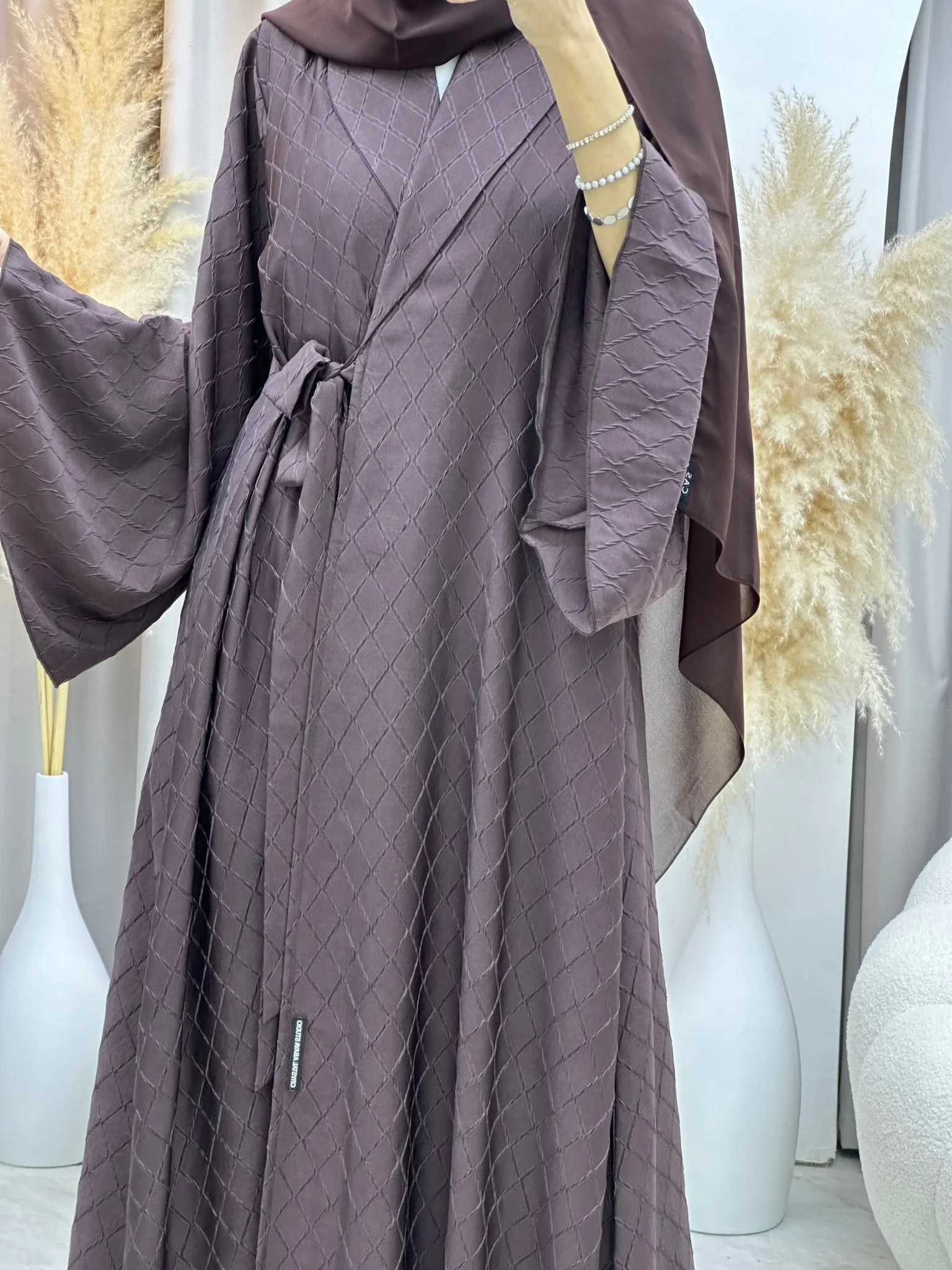 C RTW 0005-03 Brown Overlap Silk Abaya - Image 5