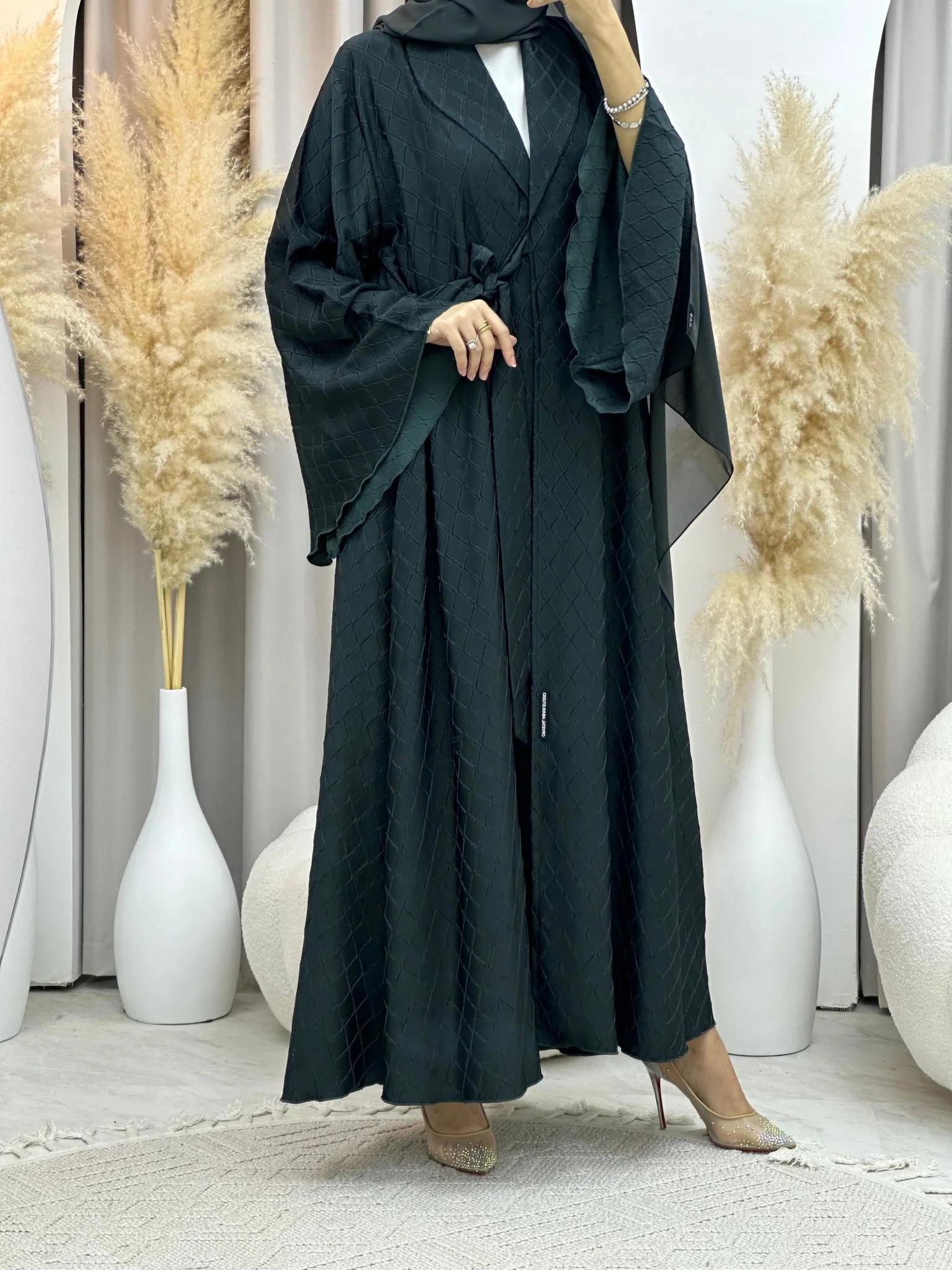 C RTW 0005-06 Green Overlap Silk Abaya - Image 10