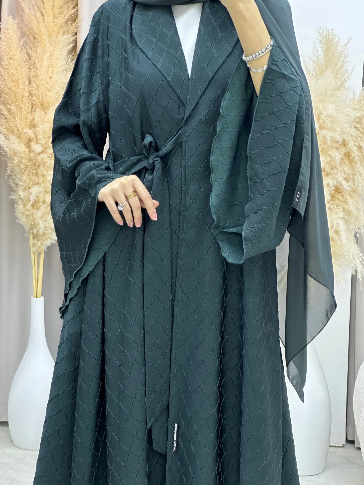 C RTW 0005-06 Green Overlap Silk Abaya - Image 11