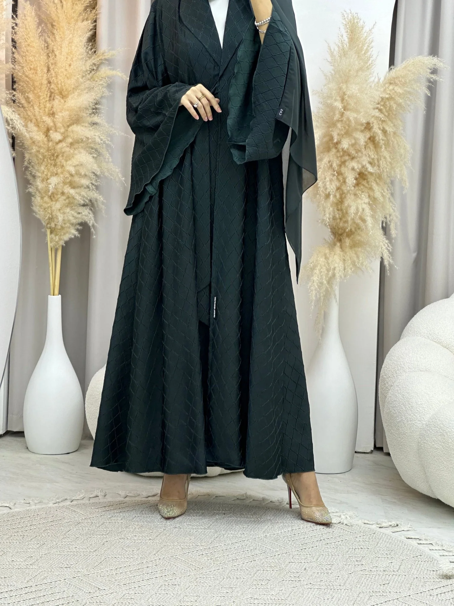 C RTW 0005-06 Green Overlap Silk Abaya - Image 5