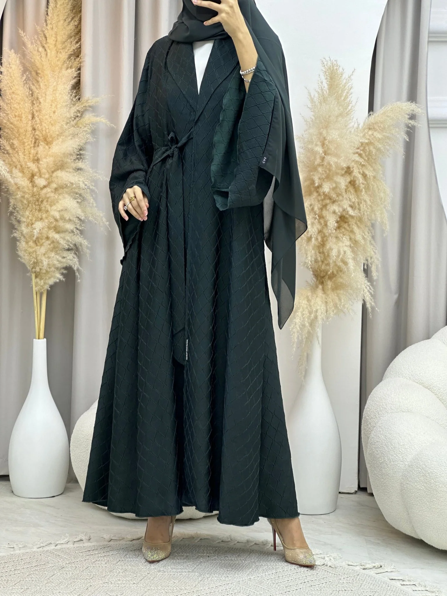C RTW 0005-06 Green Overlap Silk Abaya - Image 6