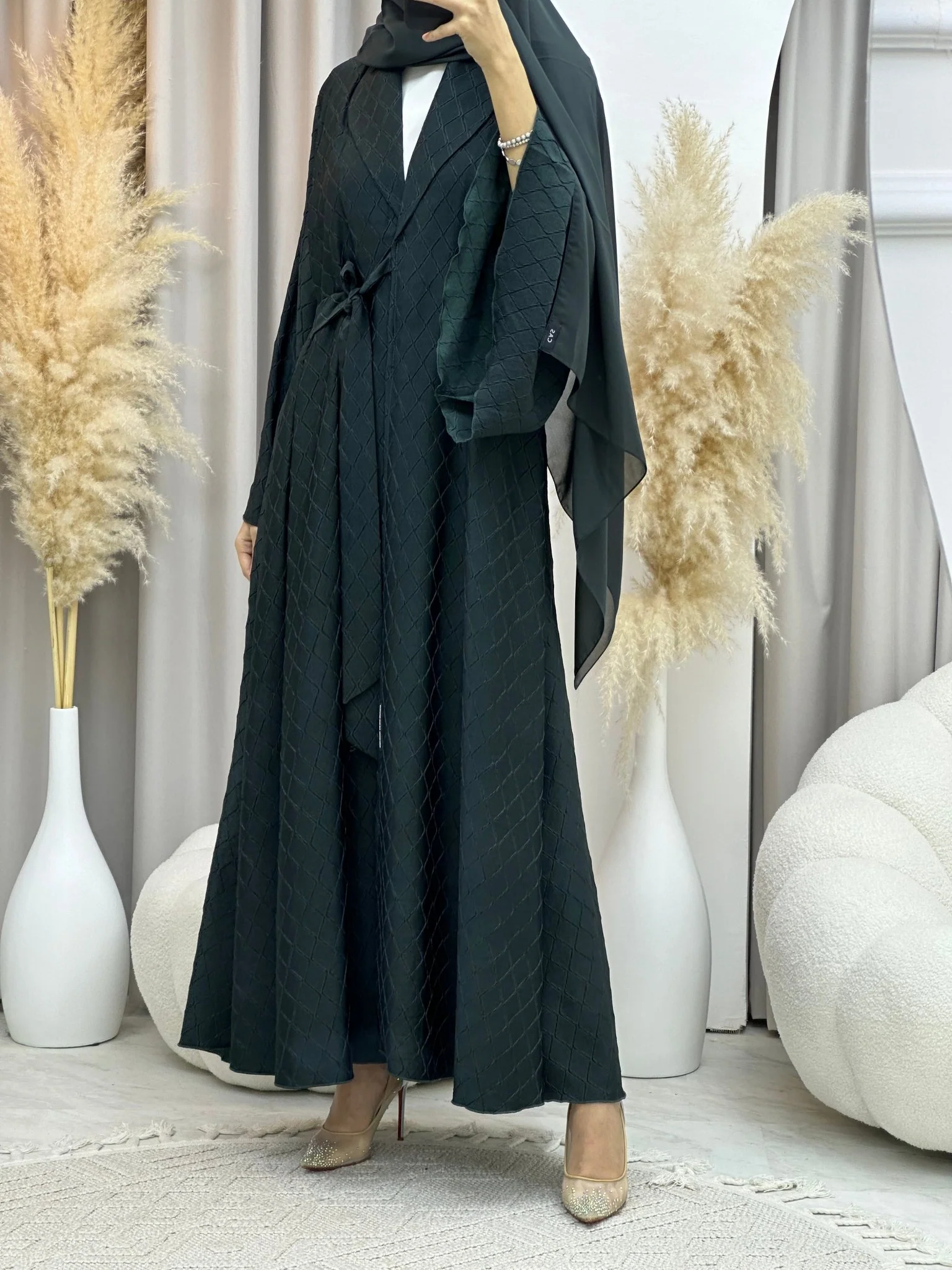 C RTW 0005-06 Green Overlap Silk Abaya - Image 7