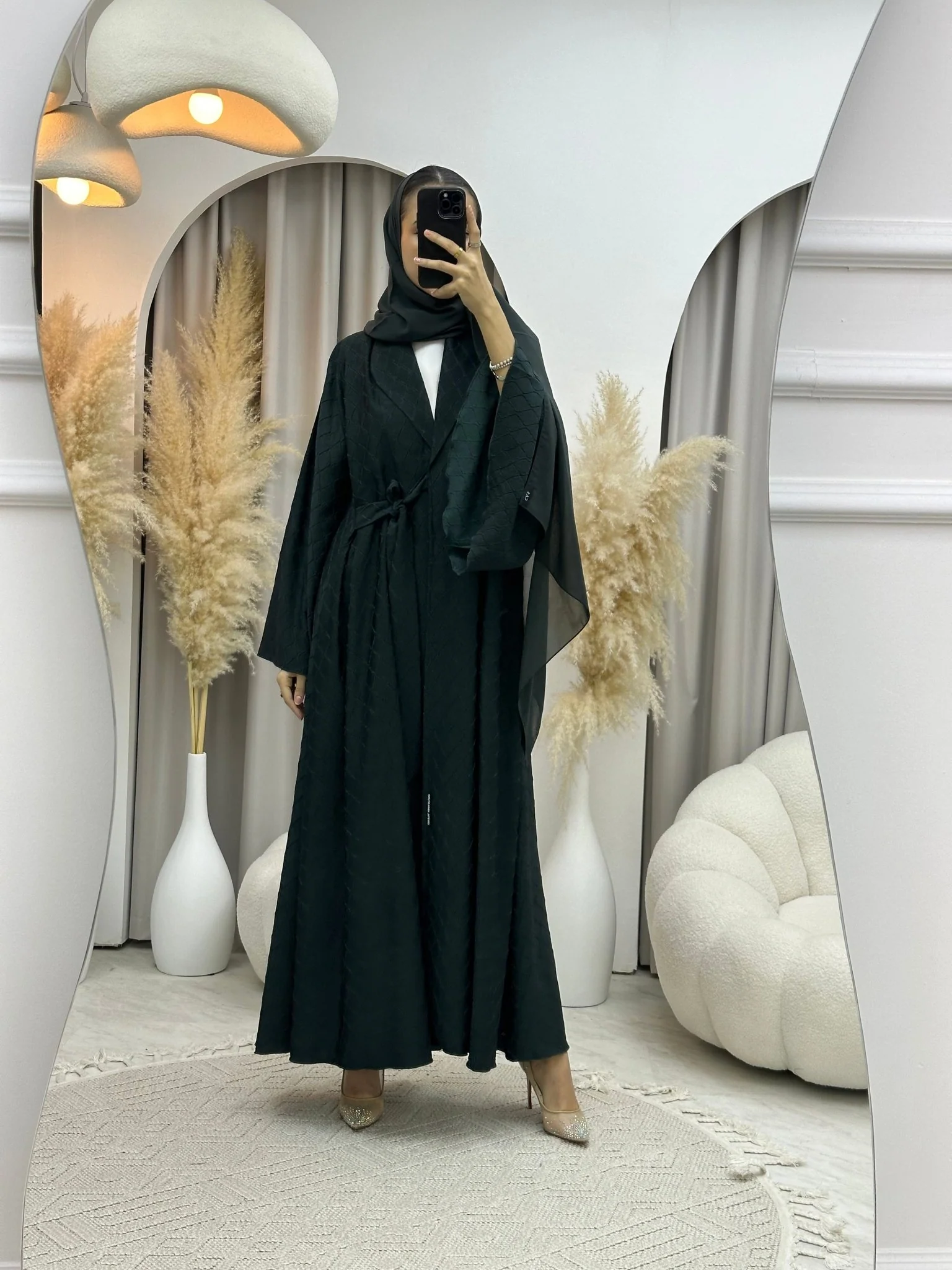 C RTW 0005-06 Green Overlap Silk Abaya - Image 8
