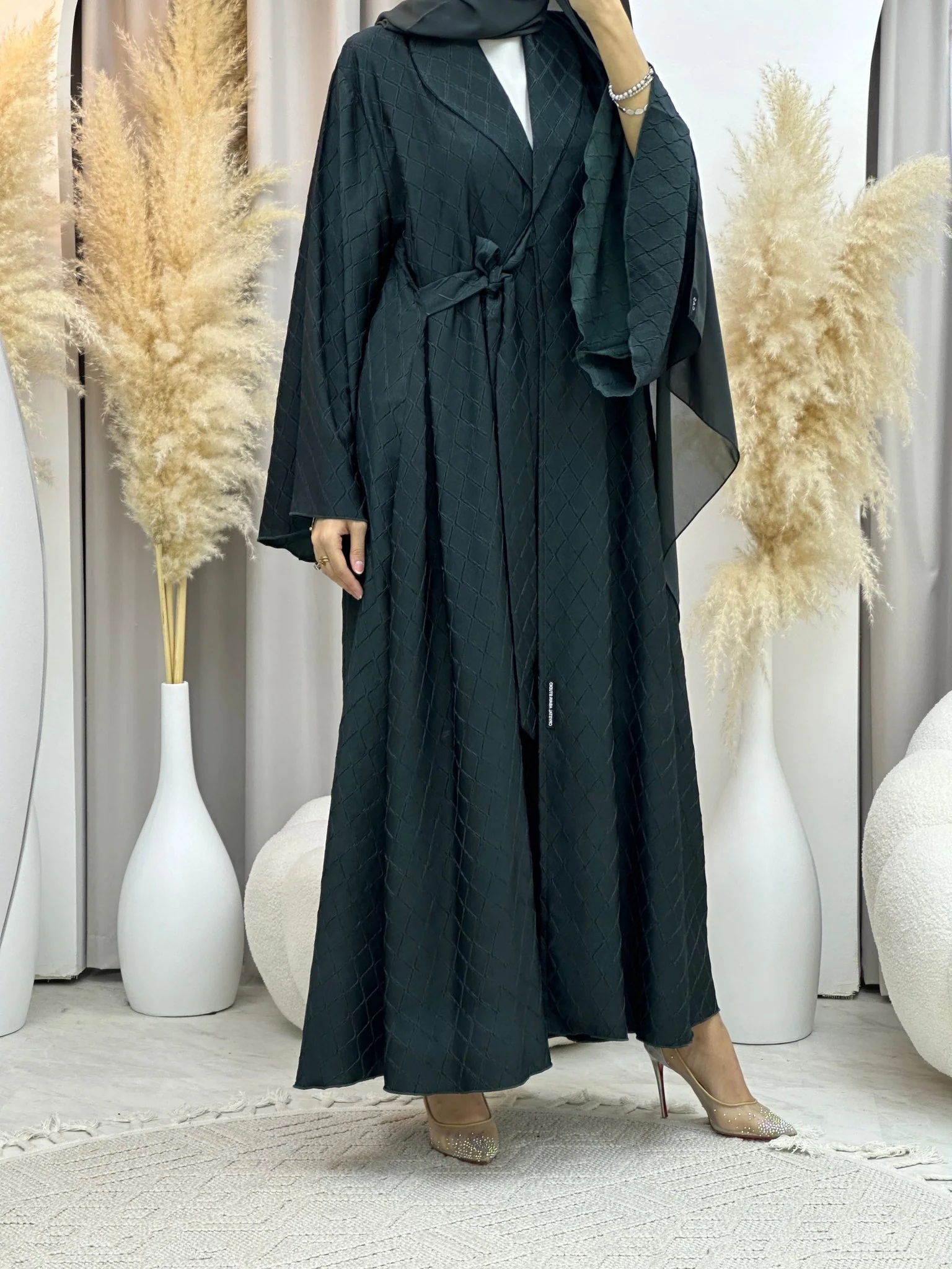 C RTW 0005-06 Green Overlap Silk Abaya - Image 9