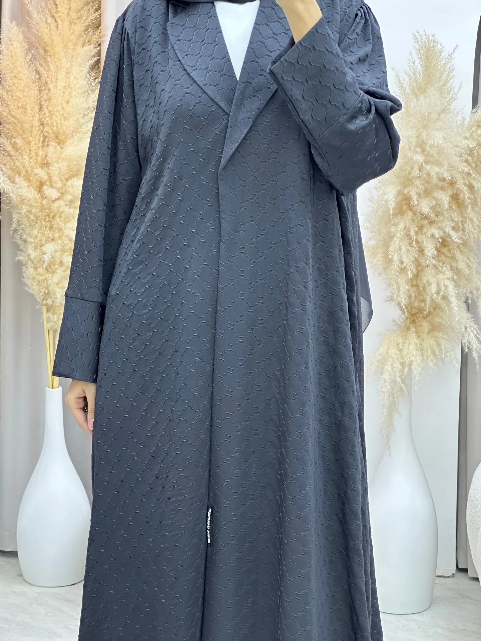 C RTW 0006-03 Grey Coat Silk Eid Abaya - Image 2