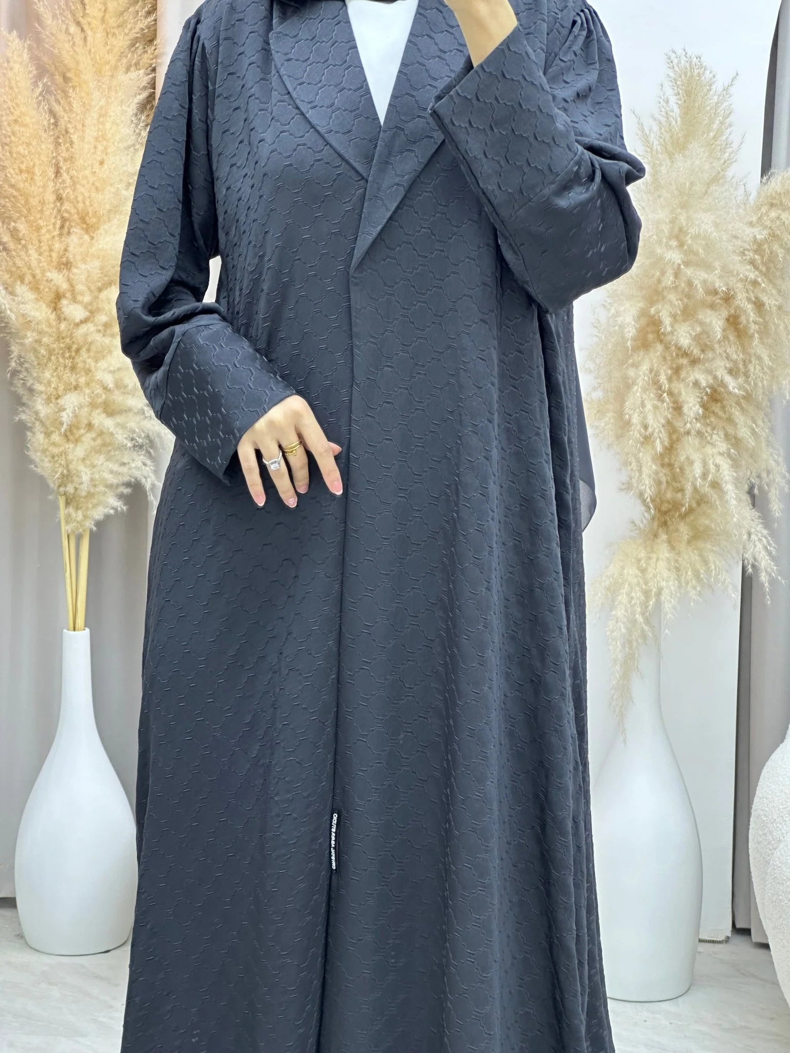 C RTW 0006-03 Grey Coat Silk Eid Abaya - Image 3