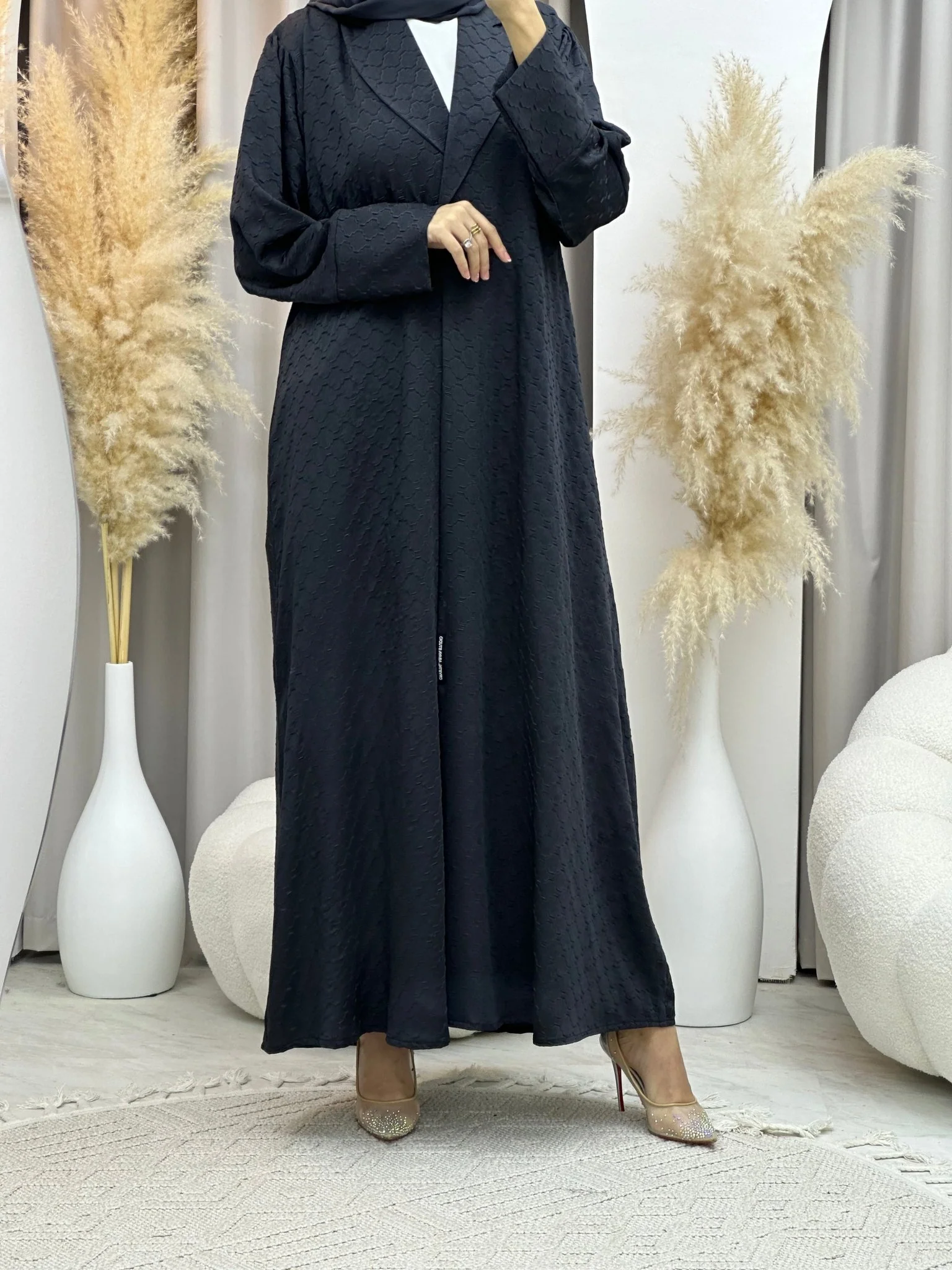 C RTW 0006-03 Grey Coat Silk Eid Abaya - Image 4