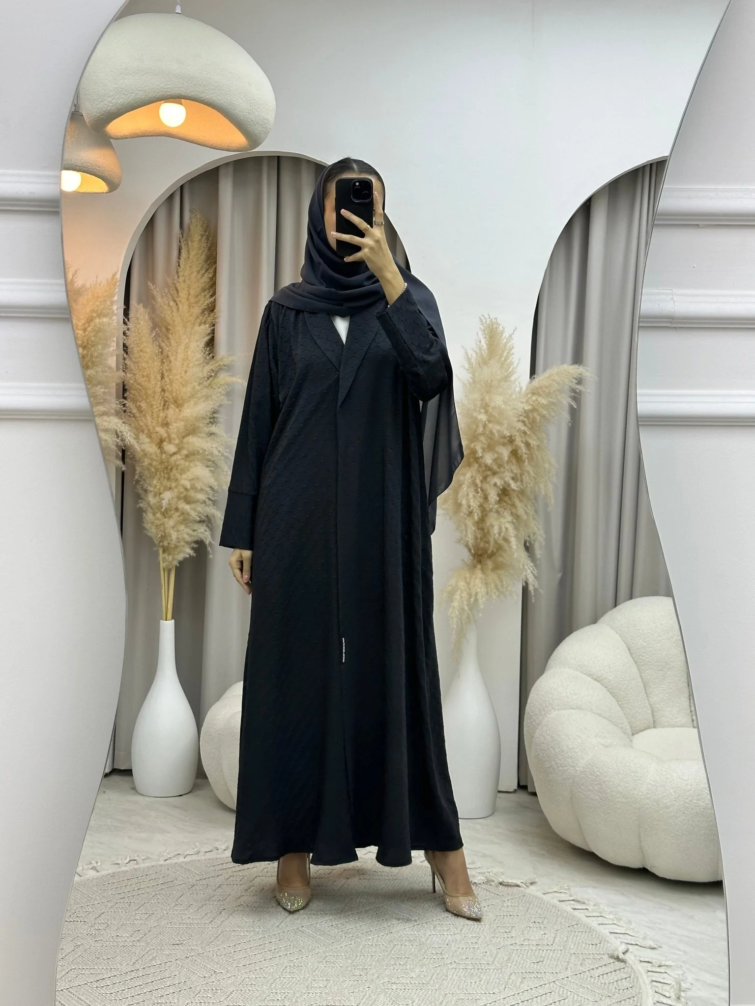 C RTW 0006-03 Grey Coat Silk Eid Abaya - Image 5