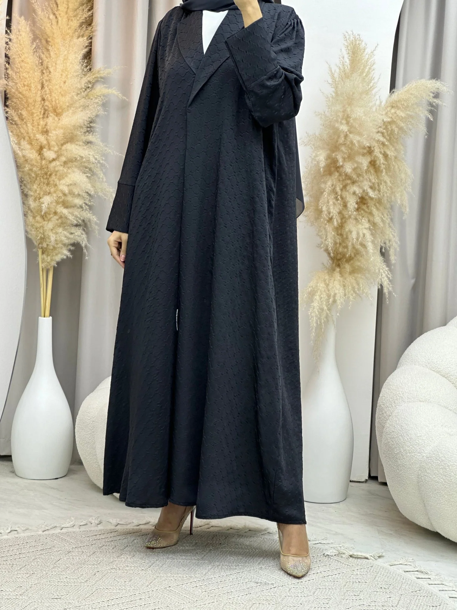 C RTW 0006-03 Grey Coat Silk Eid Abaya - Image 6