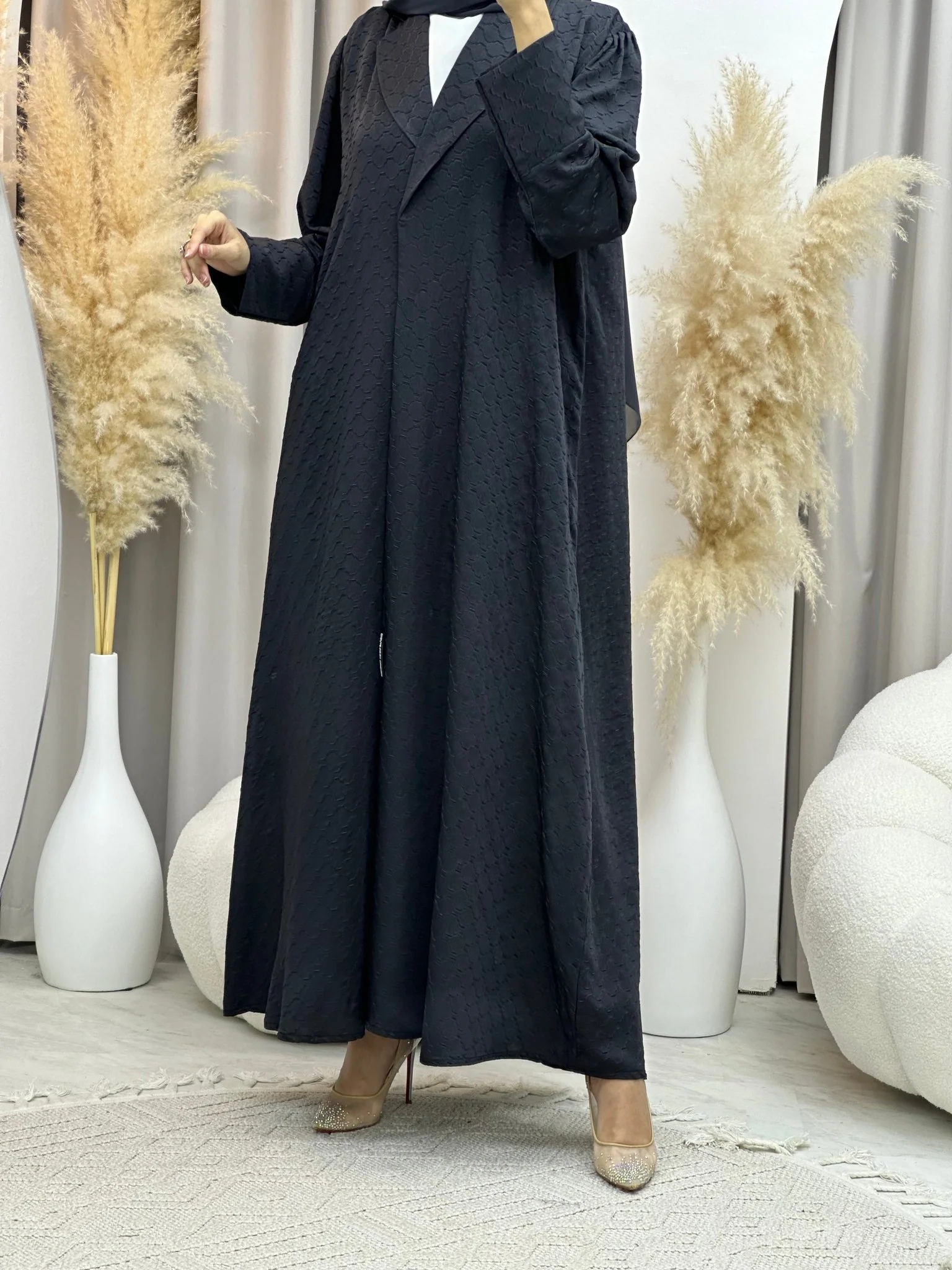 C RTW 0006-03 Grey Coat Silk Eid Abaya - Image 7